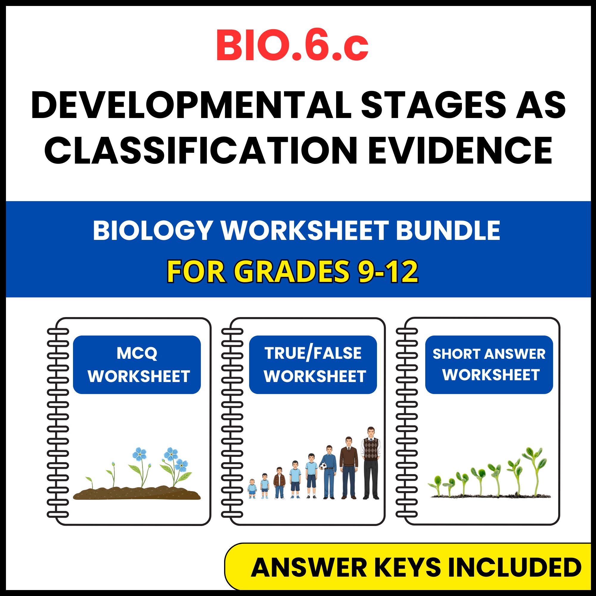 VA SOL Biology | Developmental stages as | 3 Worksheets | Grade 9-12