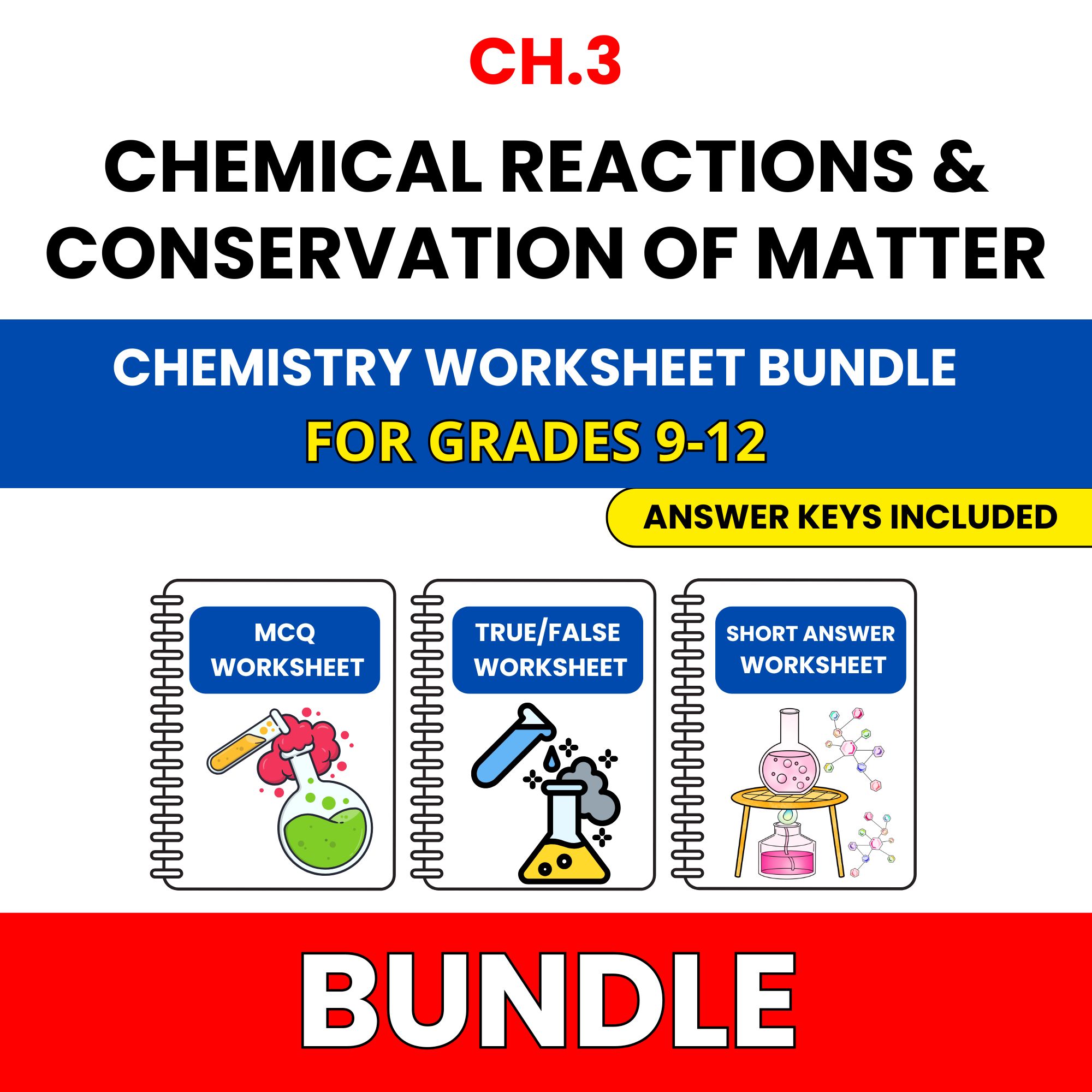 VA SOL Chemistry | Chemical Reactions | 45 Worksheets BUNDLE | Grade 9-12