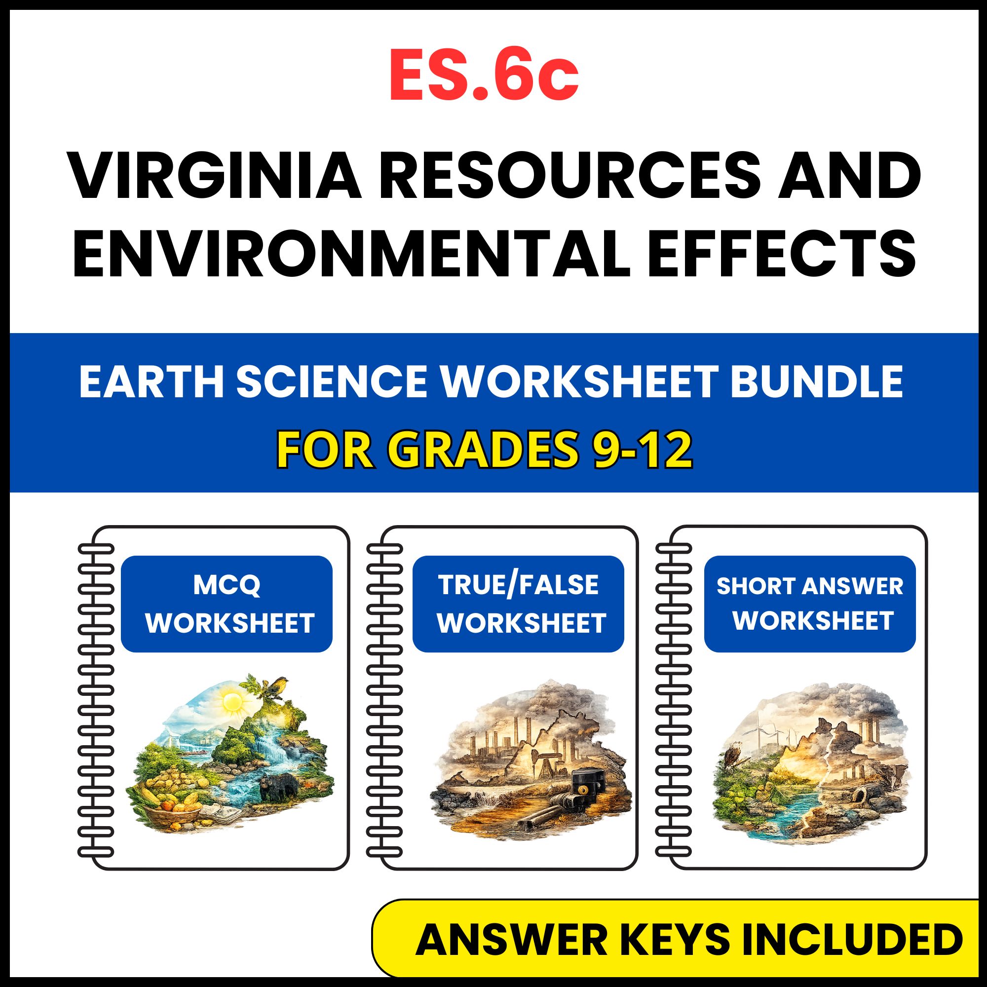 VA SOL Earth Science | Environmental Effects | 3 Worksheets | Grade 9-12