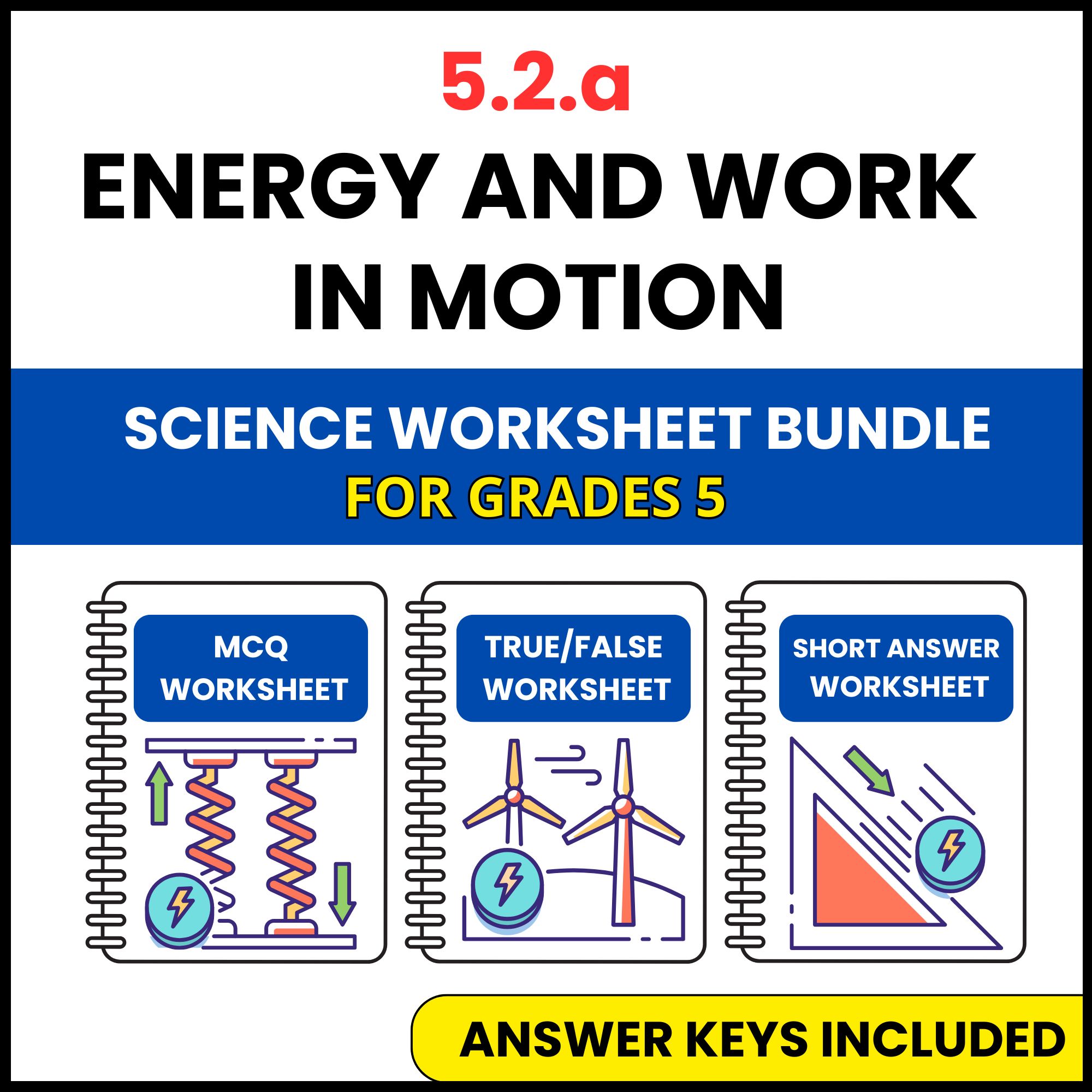 VA SOL Science | Energy and Work in Motion | 3 Worksheets | Grade 5
