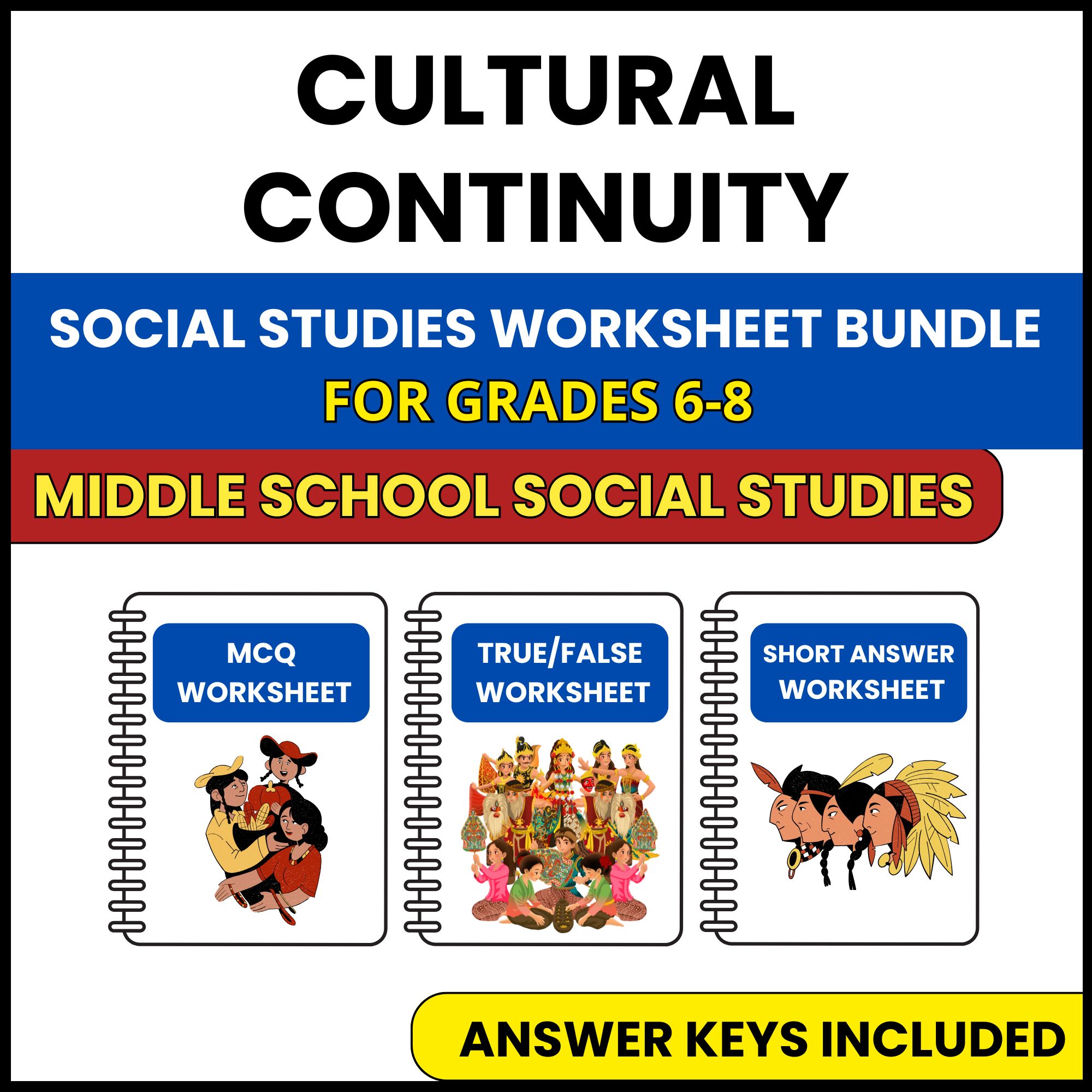 MS Social Studies | Cultural Continuity | 3 Worksheets | Grade 6-8