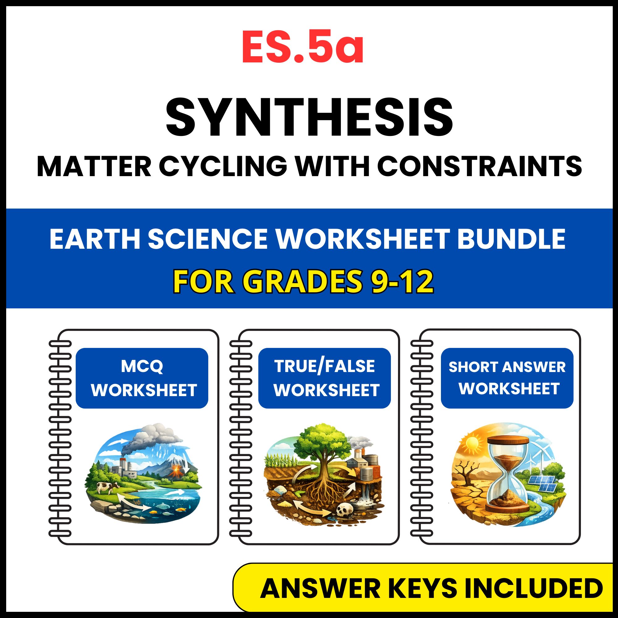 VA SOL Earth Science | Synthesis Matter Cycling | 3 Worksheets | Grade 9-12