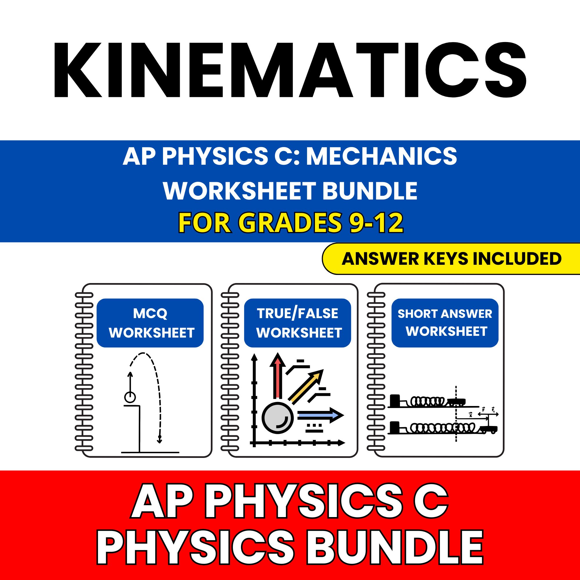 AP Physics C Mech | Kinematics | 30 Worksheets BUNDLE | Grade 9-12