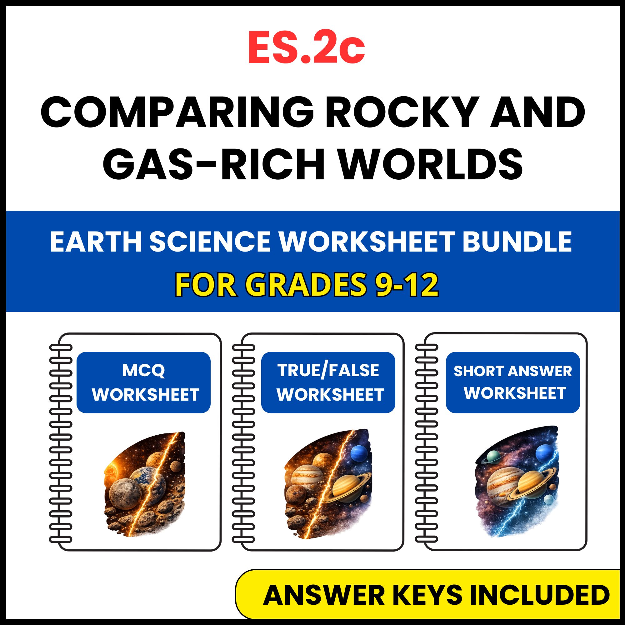 VA SOL Earth Science | Rocky and Gas Rich Worlds | 3 Worksheets | Grade 9-12