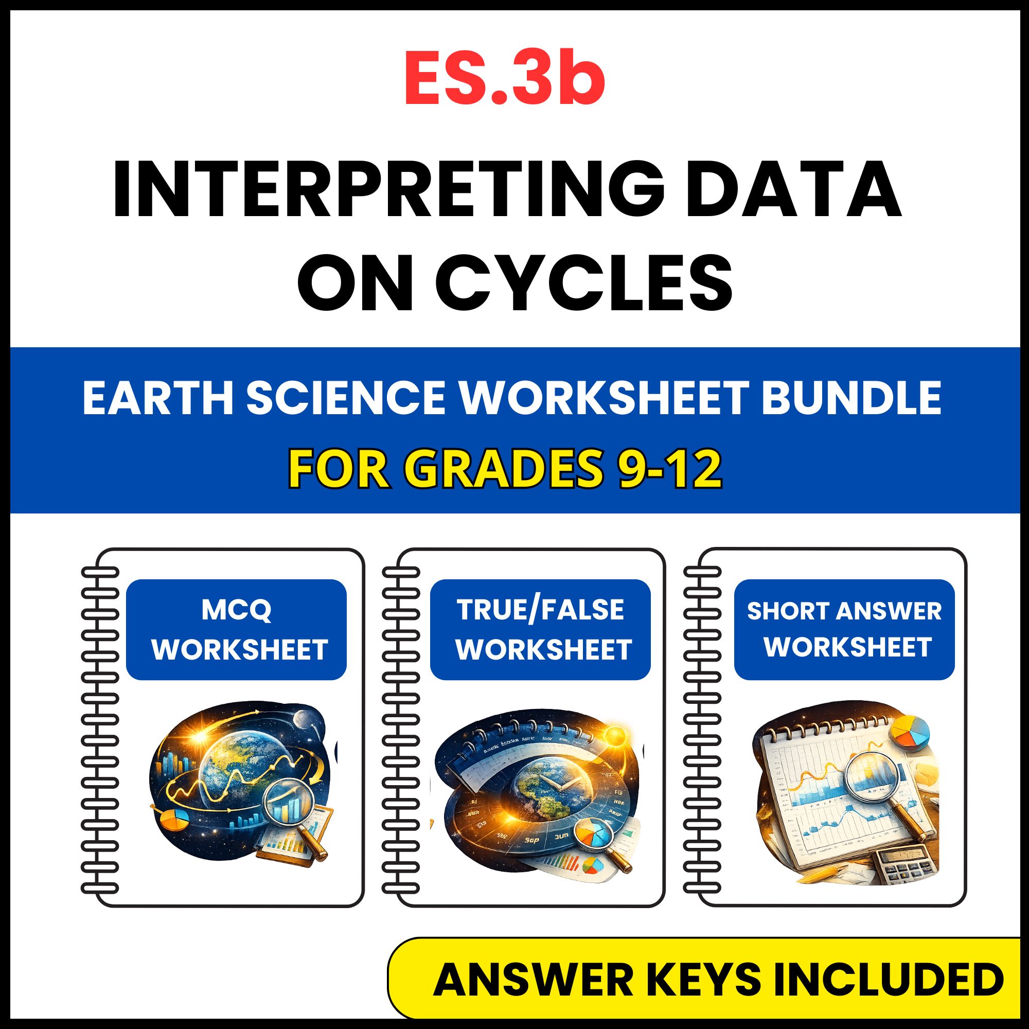 VA SOL Earth Science | Interpreting Data on Cycles | 3 Worksheets | Grade 9-12