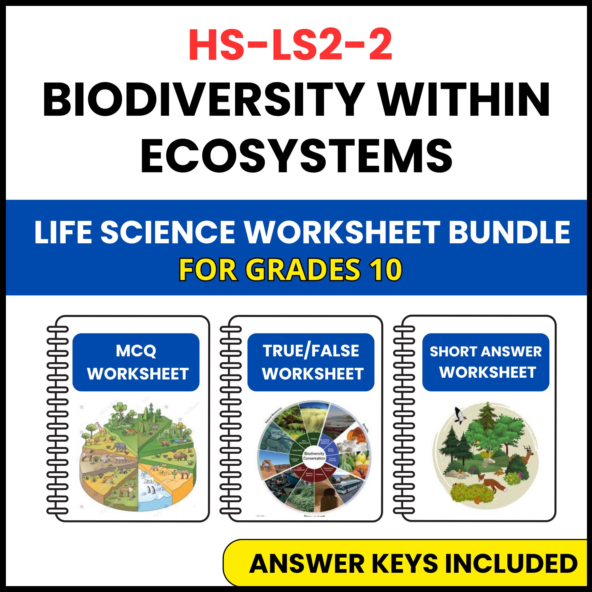 HS NGSS Life Science | Biodiversity Within Ecosystems | 3 Worksheets | Grade 10