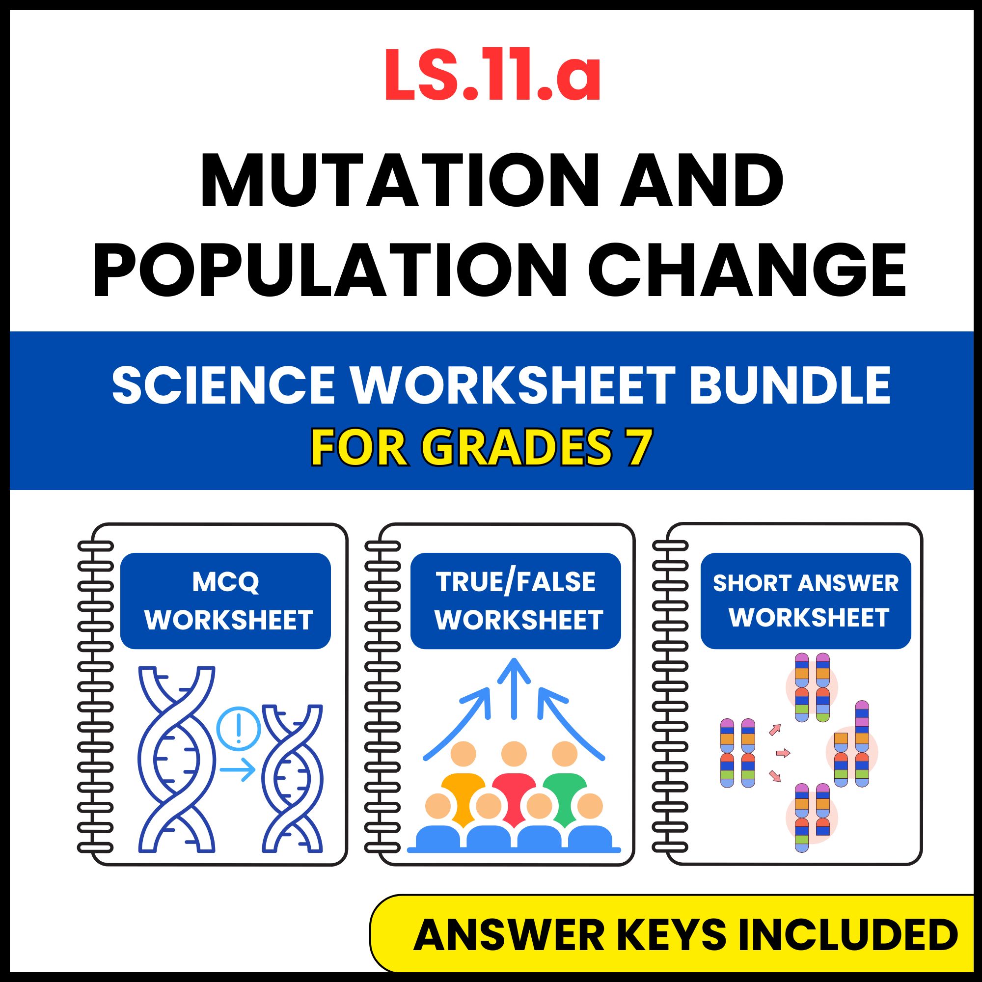 VA SOL Life Science | Mutation and Population Change | 3 Worksheets | Grade 7