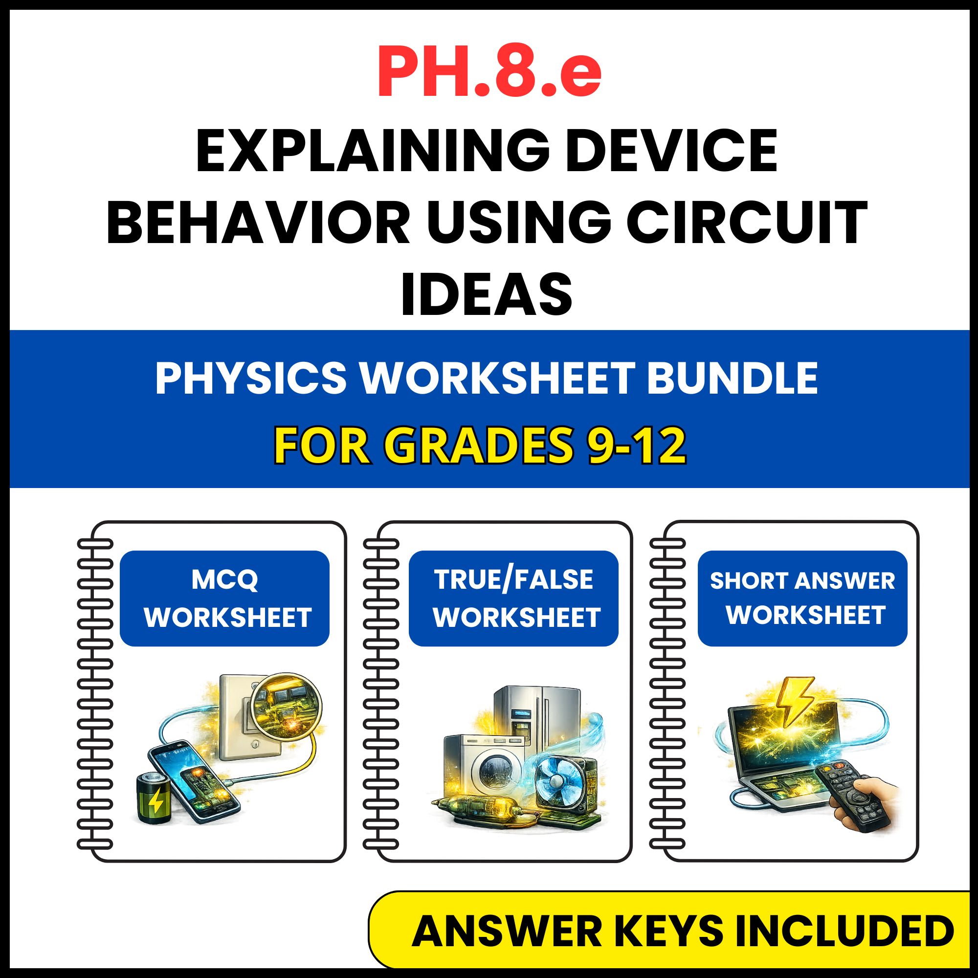 VA SOL Physics | Device Behavior Using Circuit Ideas | 3 Worksheets | Grade 9-12