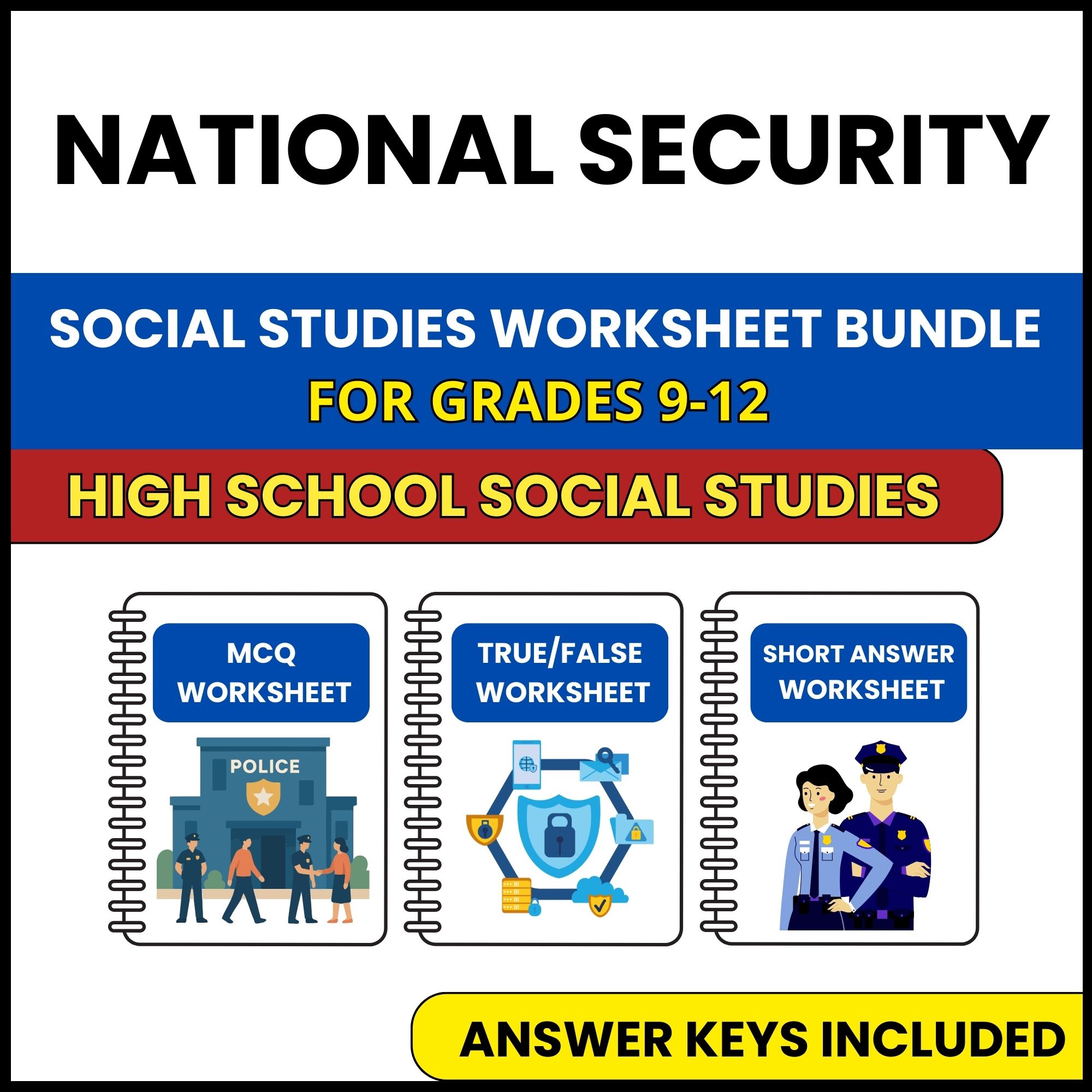 HS Social Studies | National Security | 3 Worksheets | Grade 9-12