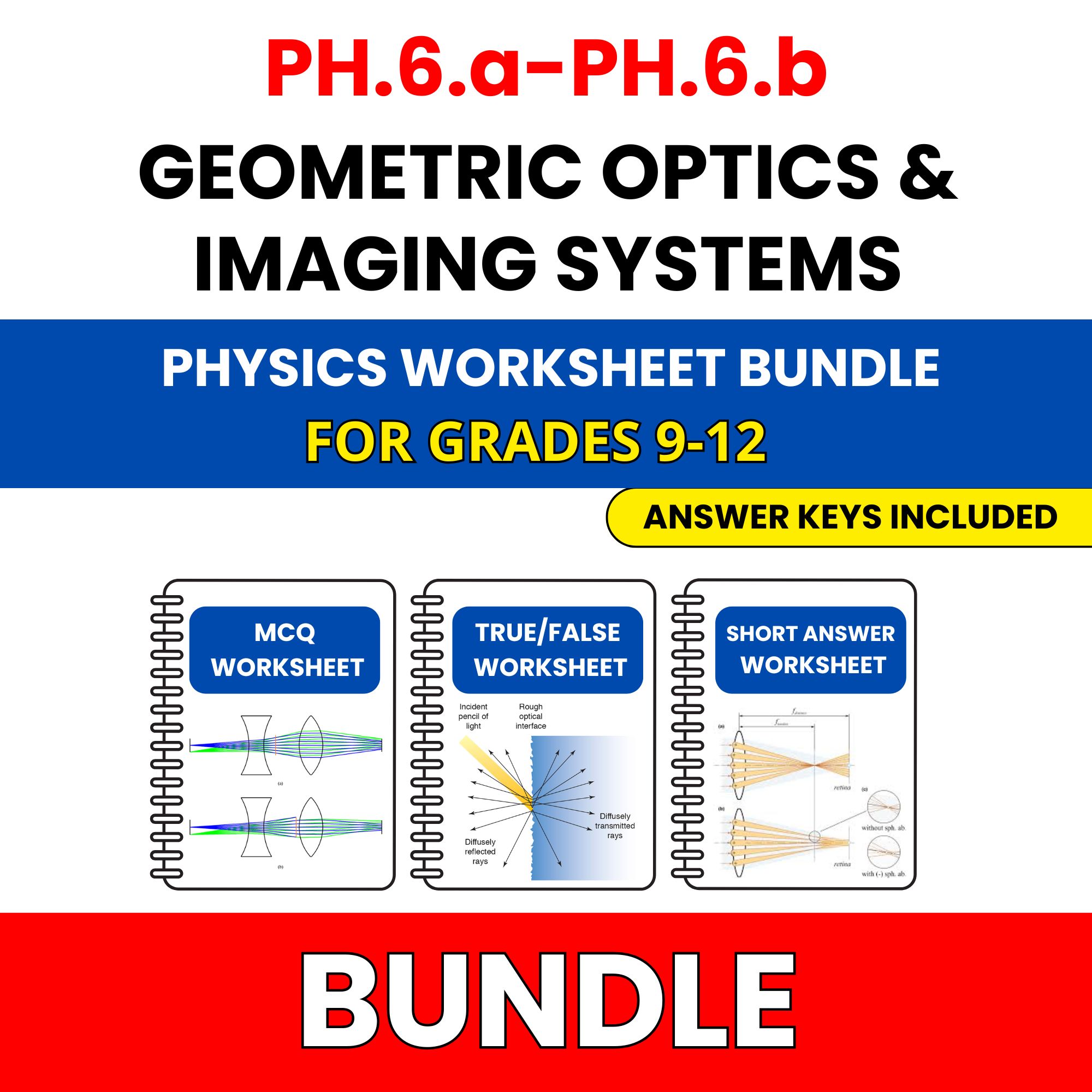 VA SOL Physics | Geometric Optics | 45 Worksheets BUNDLE | Grade 9-12