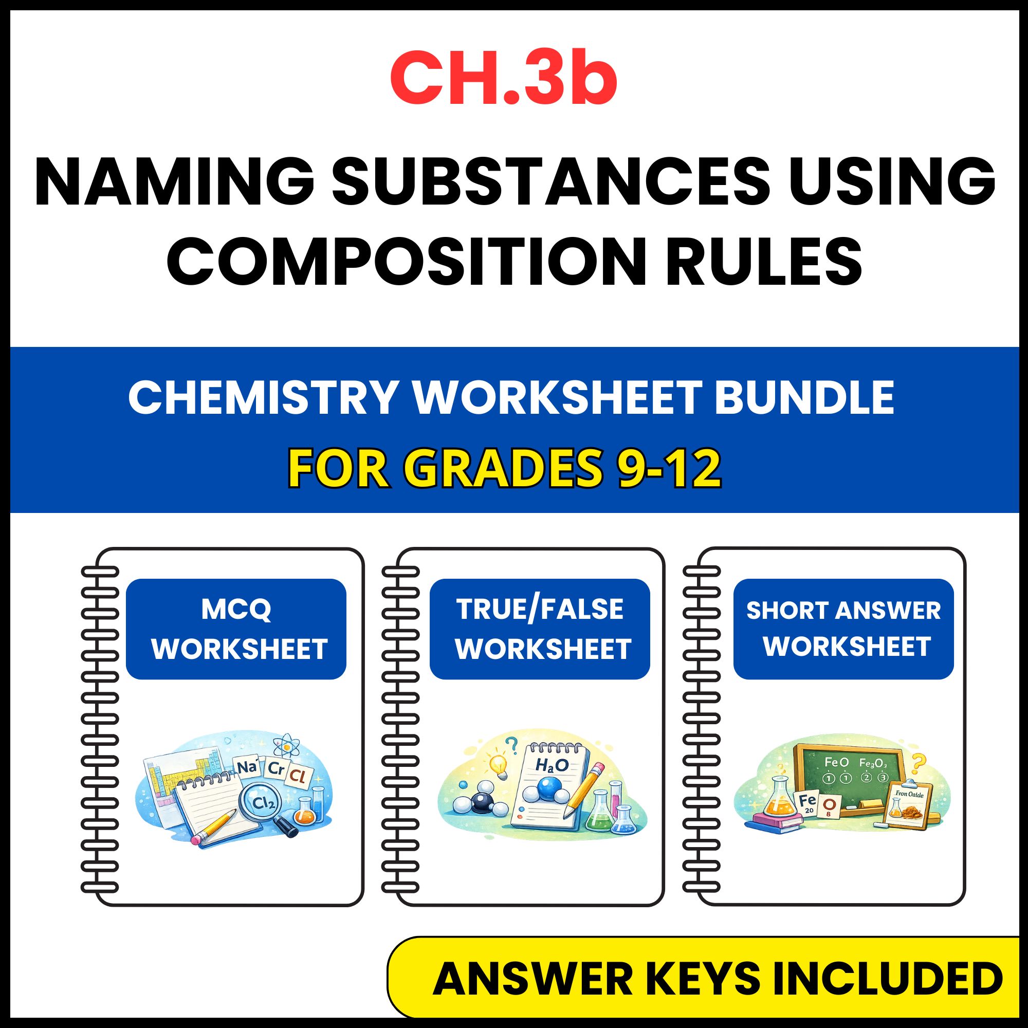 VA SOL Chemistry | Naming Substances Using | 3 Worksheets | Grade 9-12