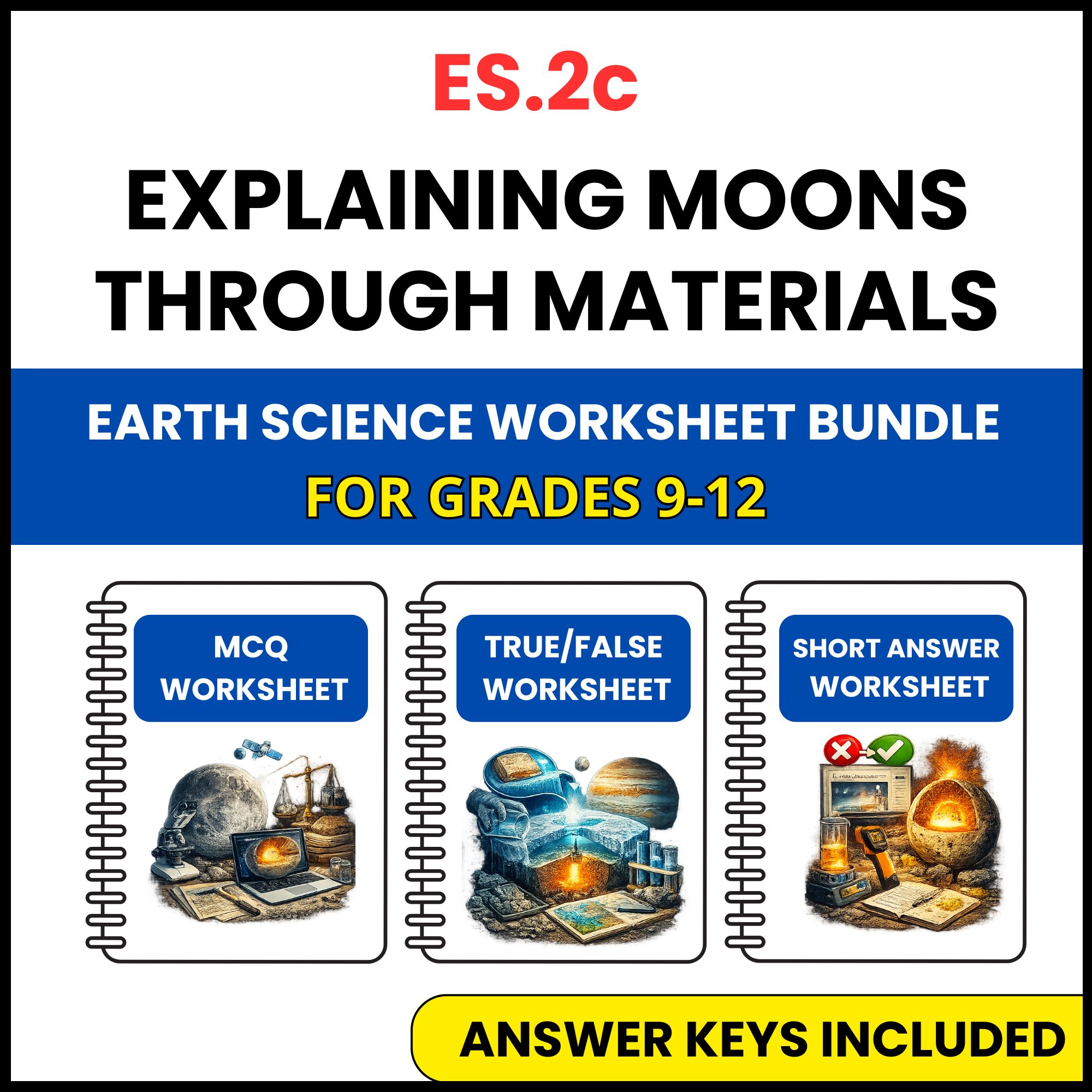 VA SOL Earth Science | Moons Through Materials | 3 Worksheets | Grade 9-12