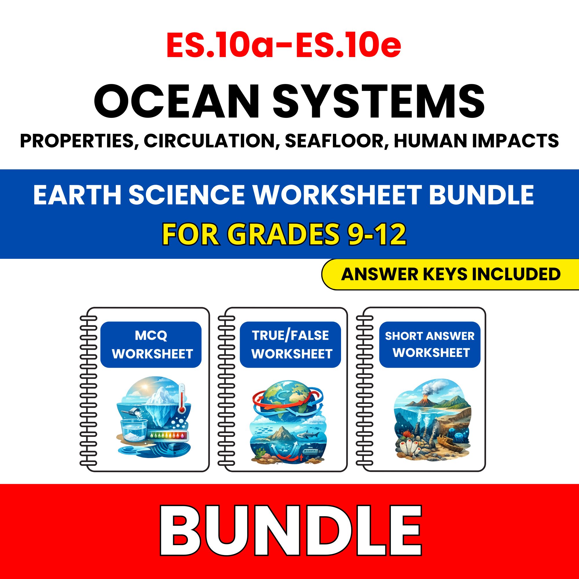 VA SOL Earth Science | Ocean Systems | 45 Worksheets BUNDLE | Grade 9-12