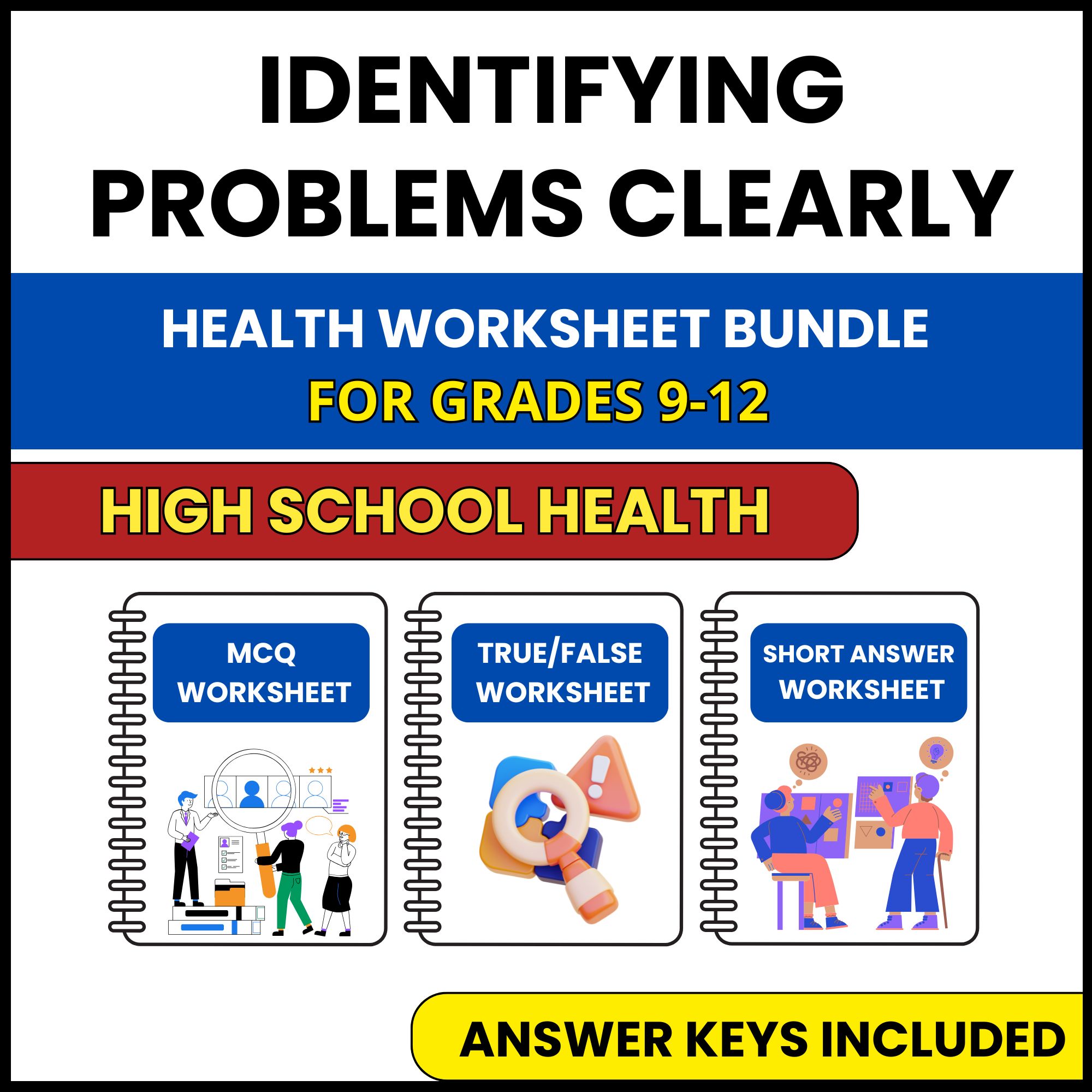 HS Health | Identifying Problems Clearly | 3 Worksheets | Grade 9-12