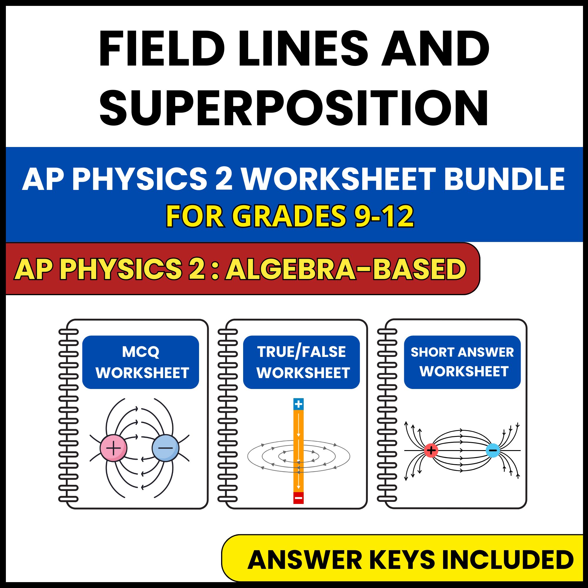AP Physics 2 | Field Lines and Superposition | 3 Worksheets | Grade 9-12