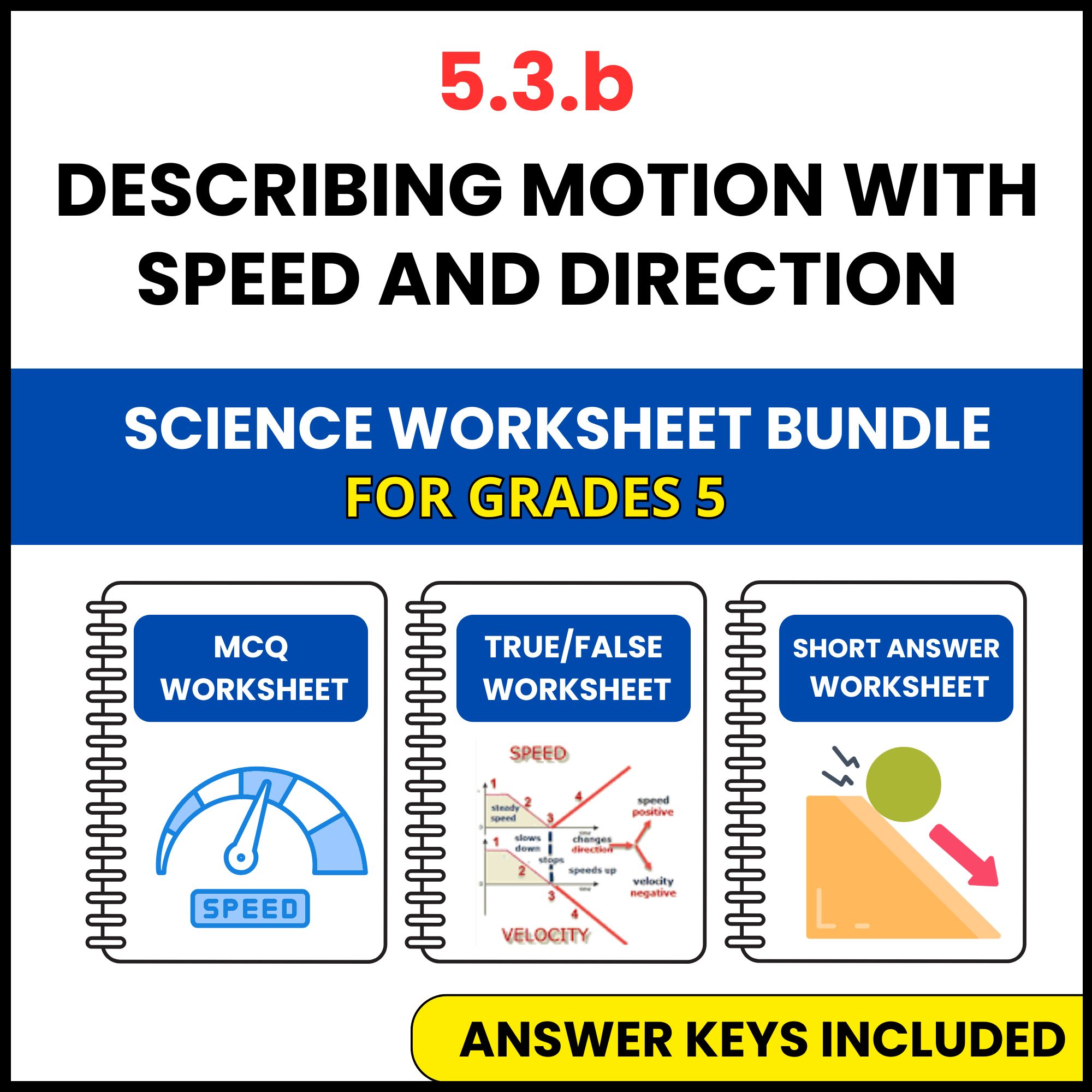 VA SOL Science | Motion with Speed and Direction | 3 Worksheets | Grade 5