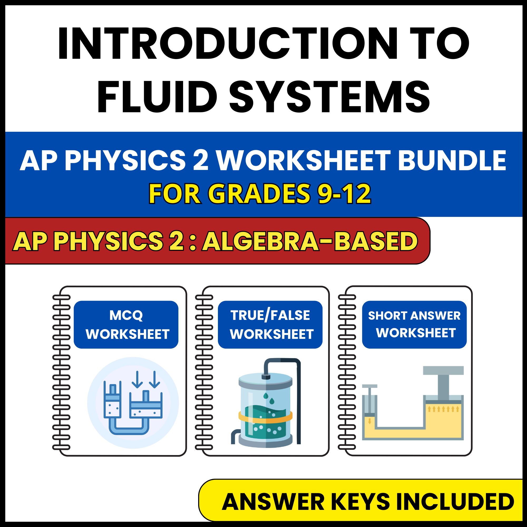 AP Physics 2 | Introduction to Fluid Systems | 3 Worksheets | Grade 9-12
