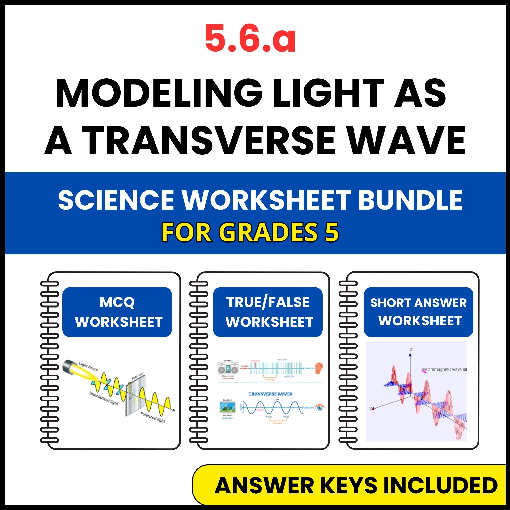VA SOL Science | Modeling Light as a Transverse Wave | 3 Worksheets | Grade 5