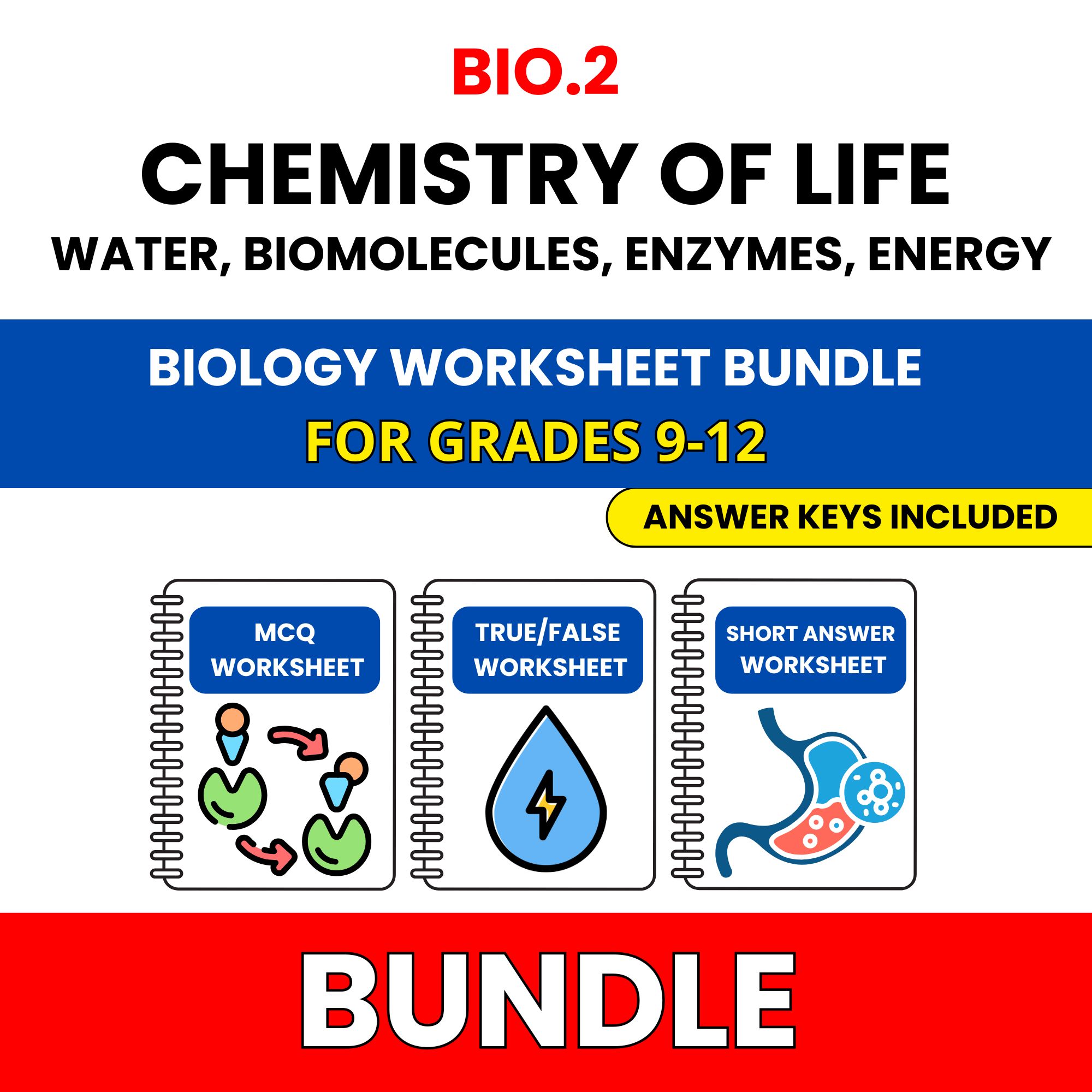 VA SOL Biology | Chemistry of Life Water | 45 Worksheets BUNDLE | Grade 9-12