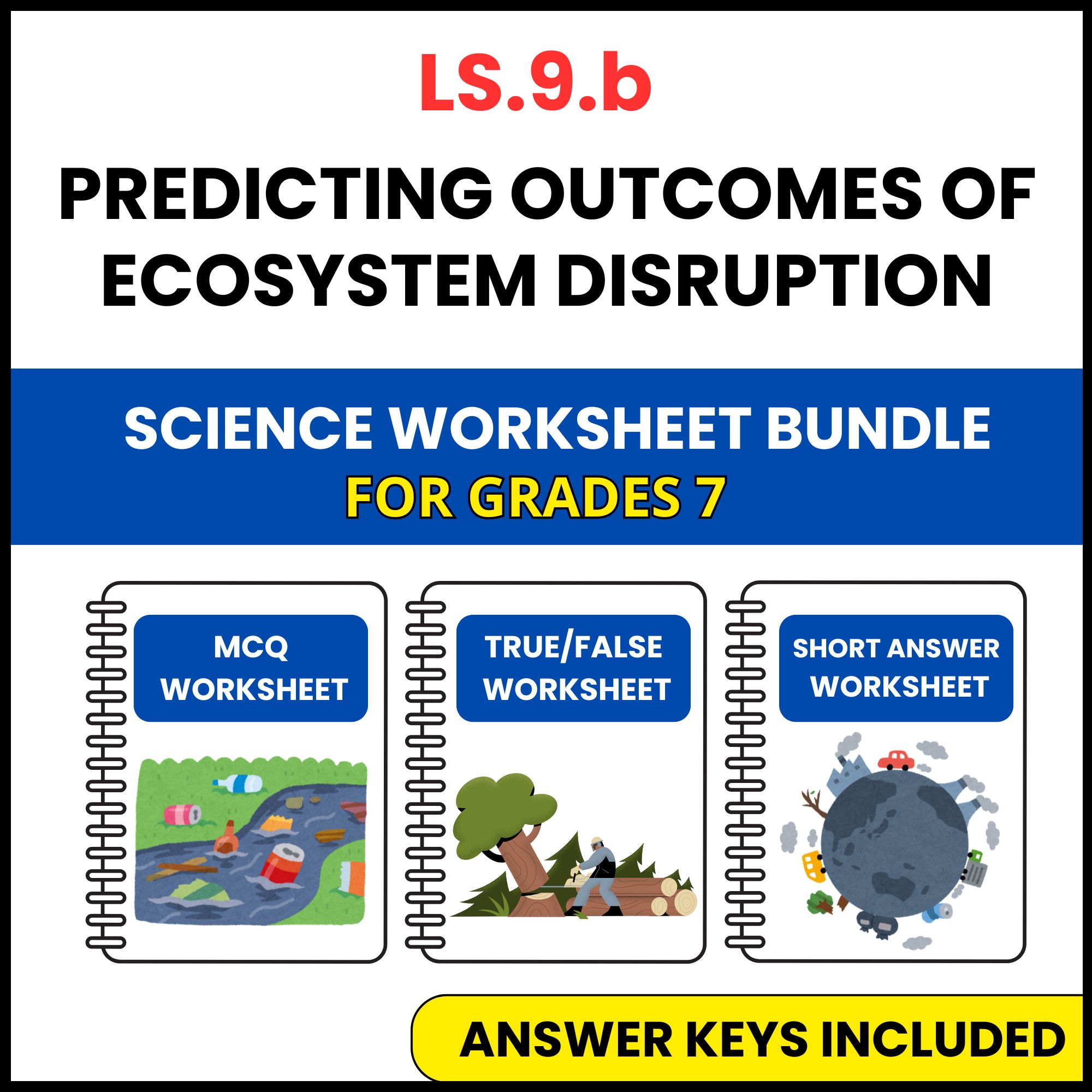VA SOL Life Science | Outcomes of Ecosystem Disruption | 3 Worksheets | Grade 7