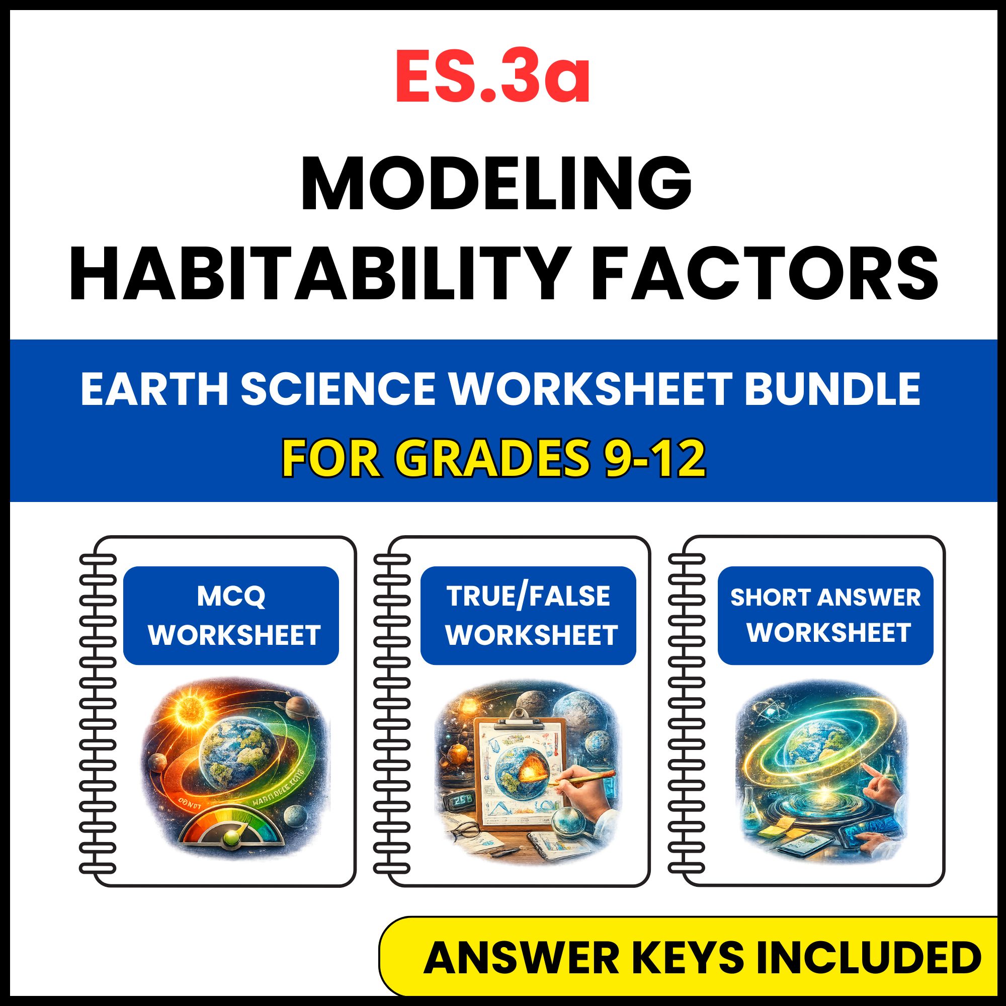 VA SOL Earth Science | Modeling Habitability Factors | 3 Worksheets | Grade 9-12
