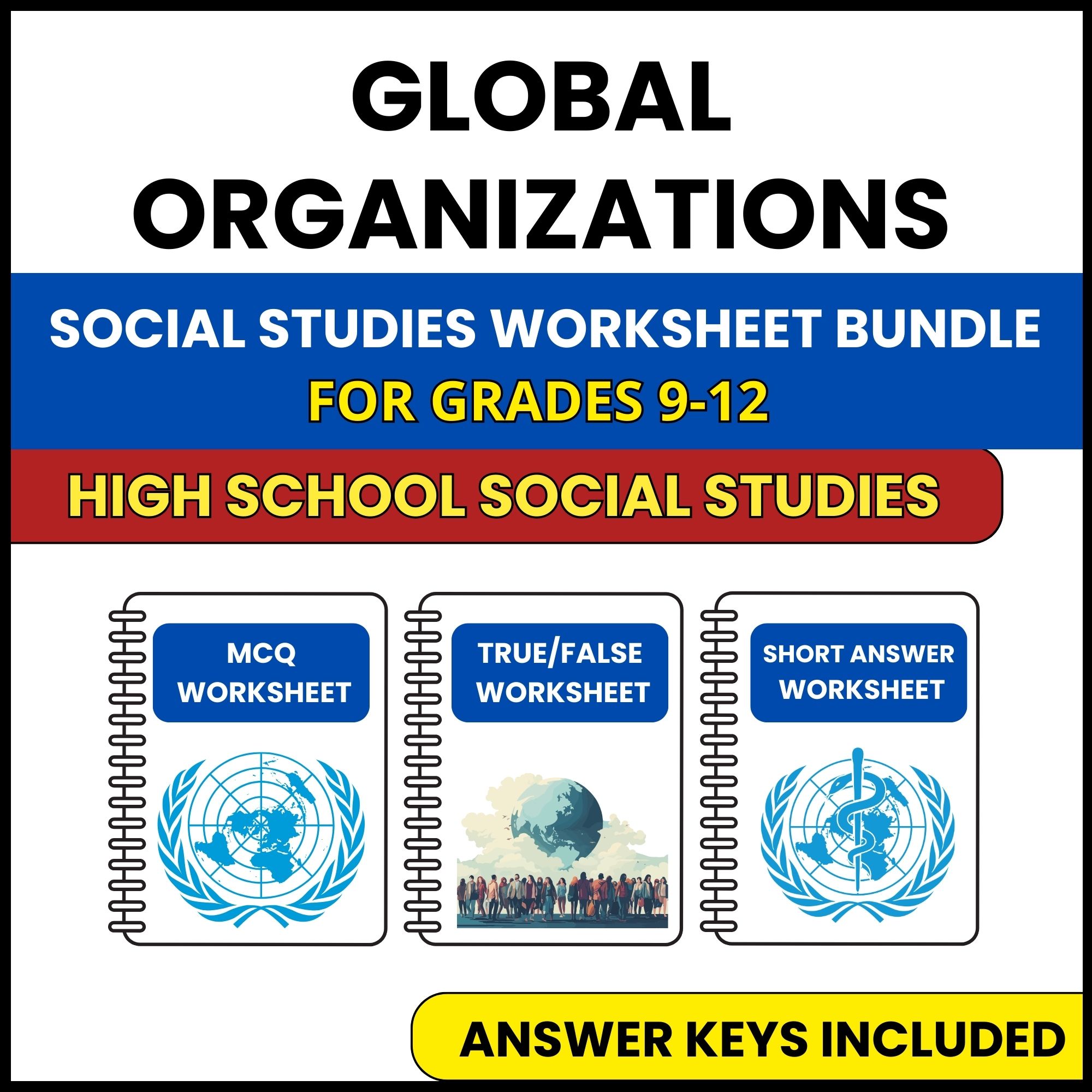 HS Social Studies | Global Organizations | 3 Worksheets | Grade 9-12