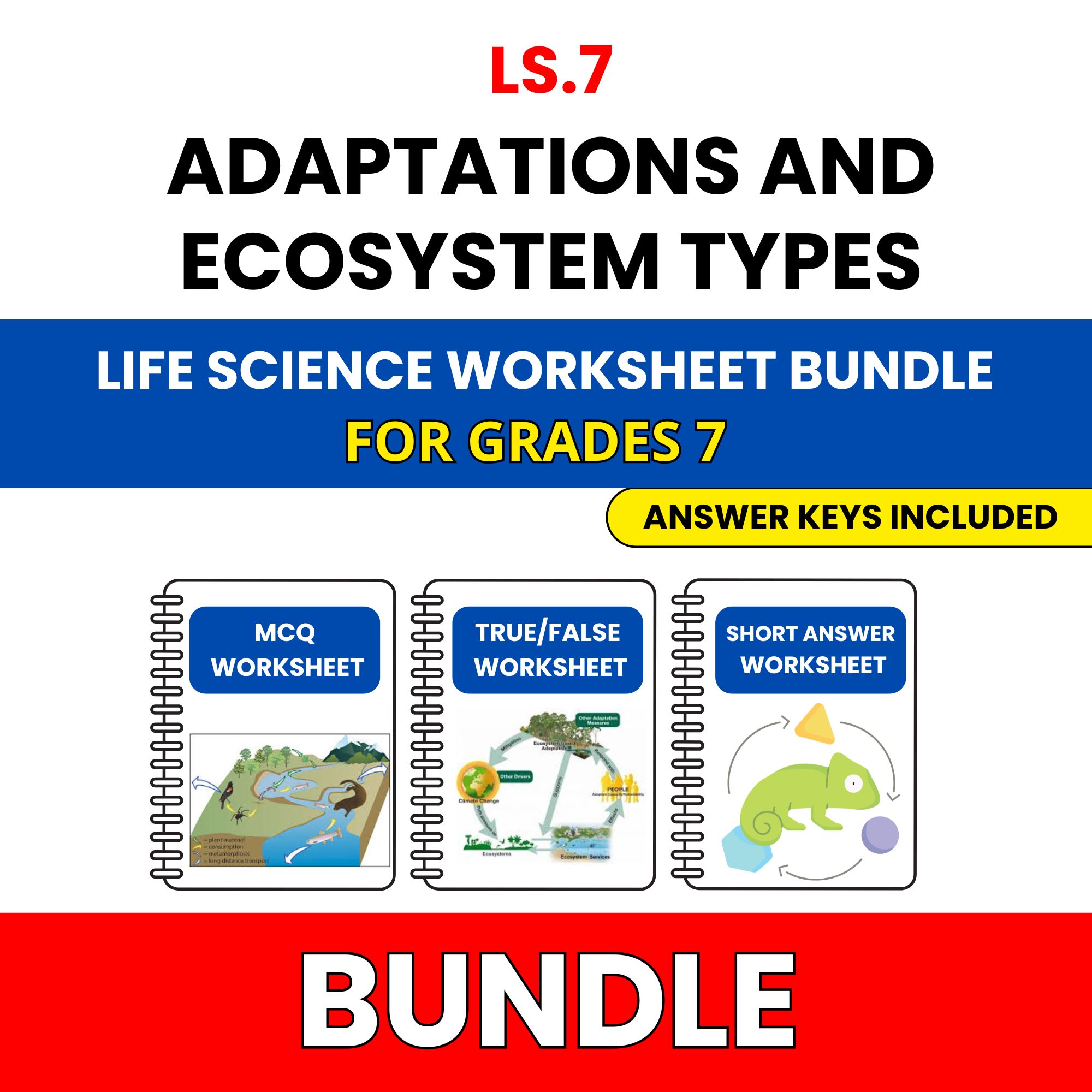 VA SOL Life Science | Adaptations and Ecosystem | 45 Worksheets BUNDLE | Grade 7