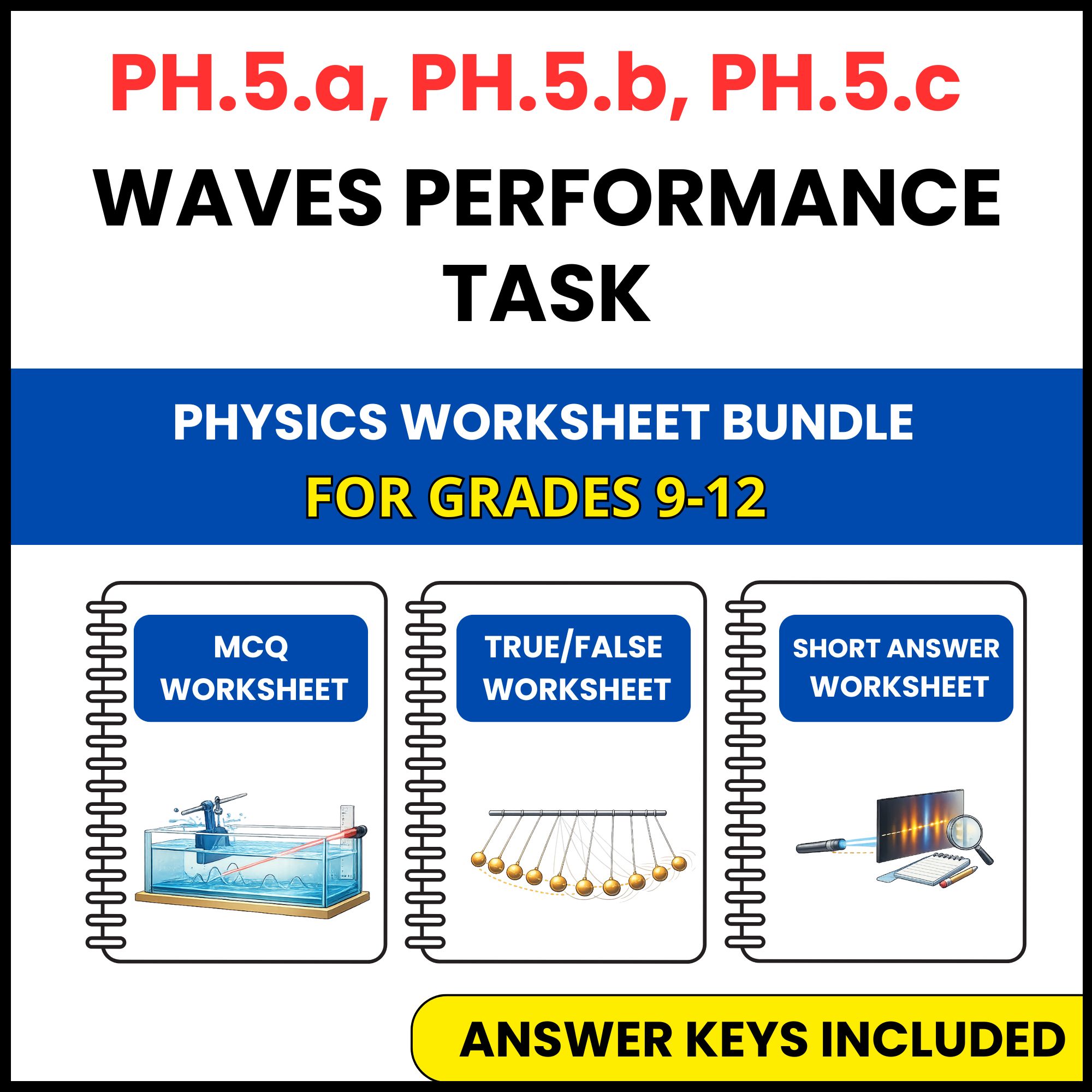 VA SOL Physics | Waves Performance Task | 3 Worksheets | Grade 9-12