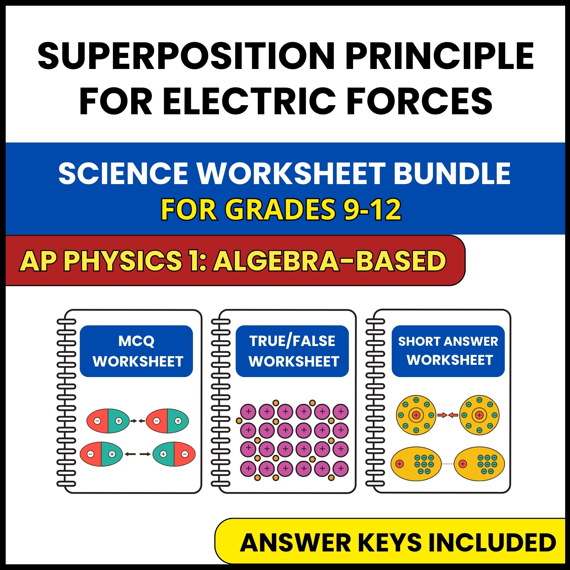 AP Physics 1 | Superposition Principle for Electric | 3 Worksheets | Grade 9-12