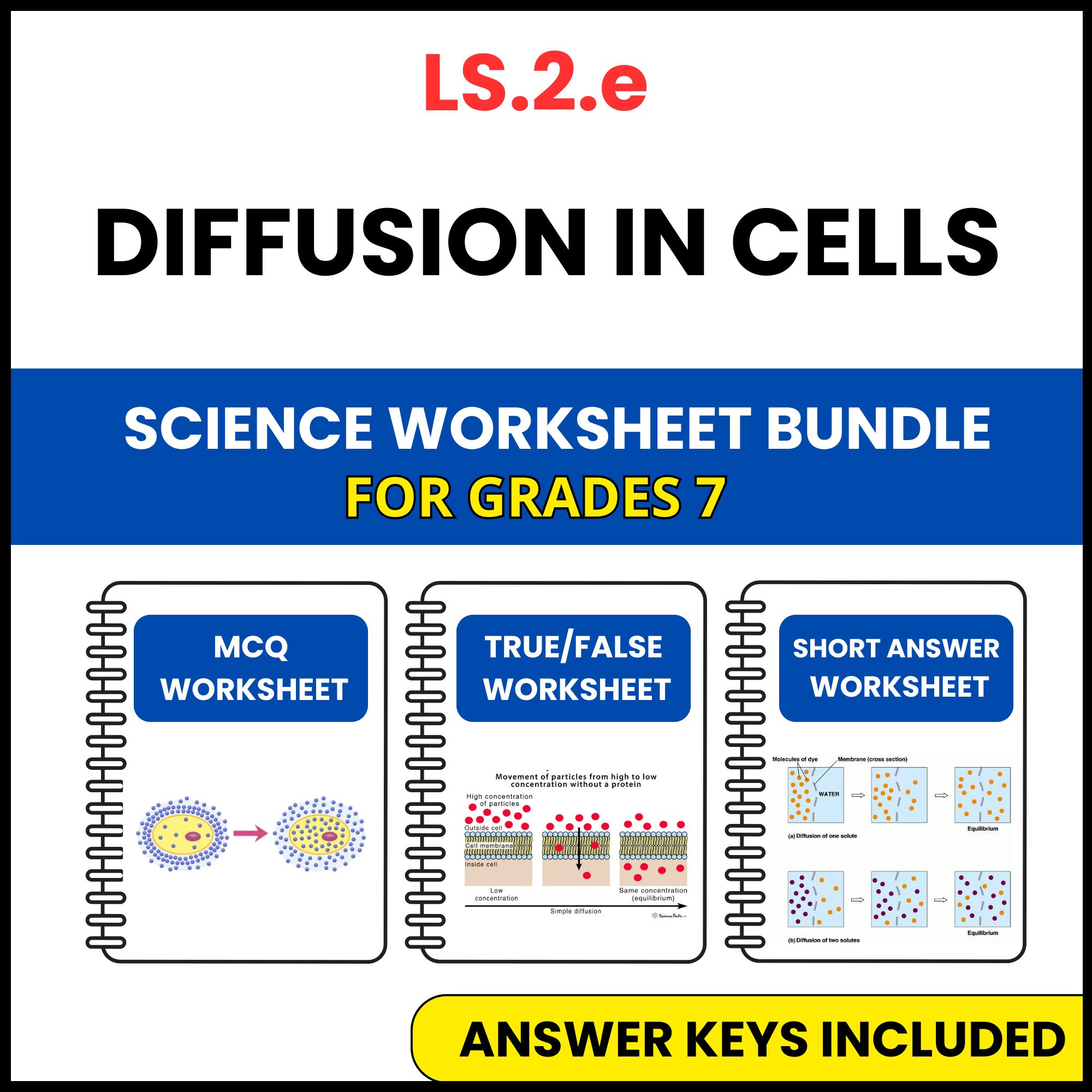 VA SOL Life Science | Diffusion in Cells | 3 Worksheets | Grade 7