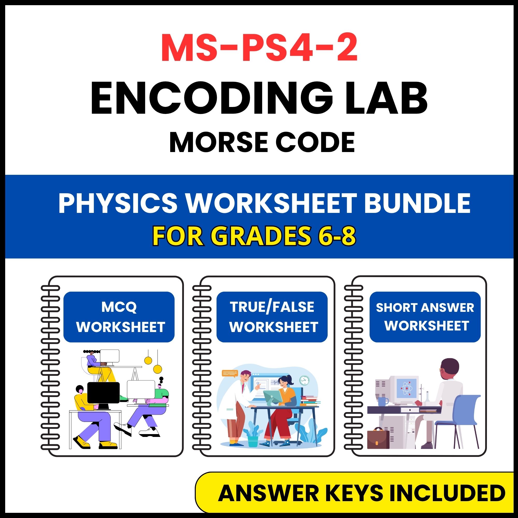 MS NGSS Physics | Encoding Lab Morse Code | 3 Worksheets | Grade 6-8