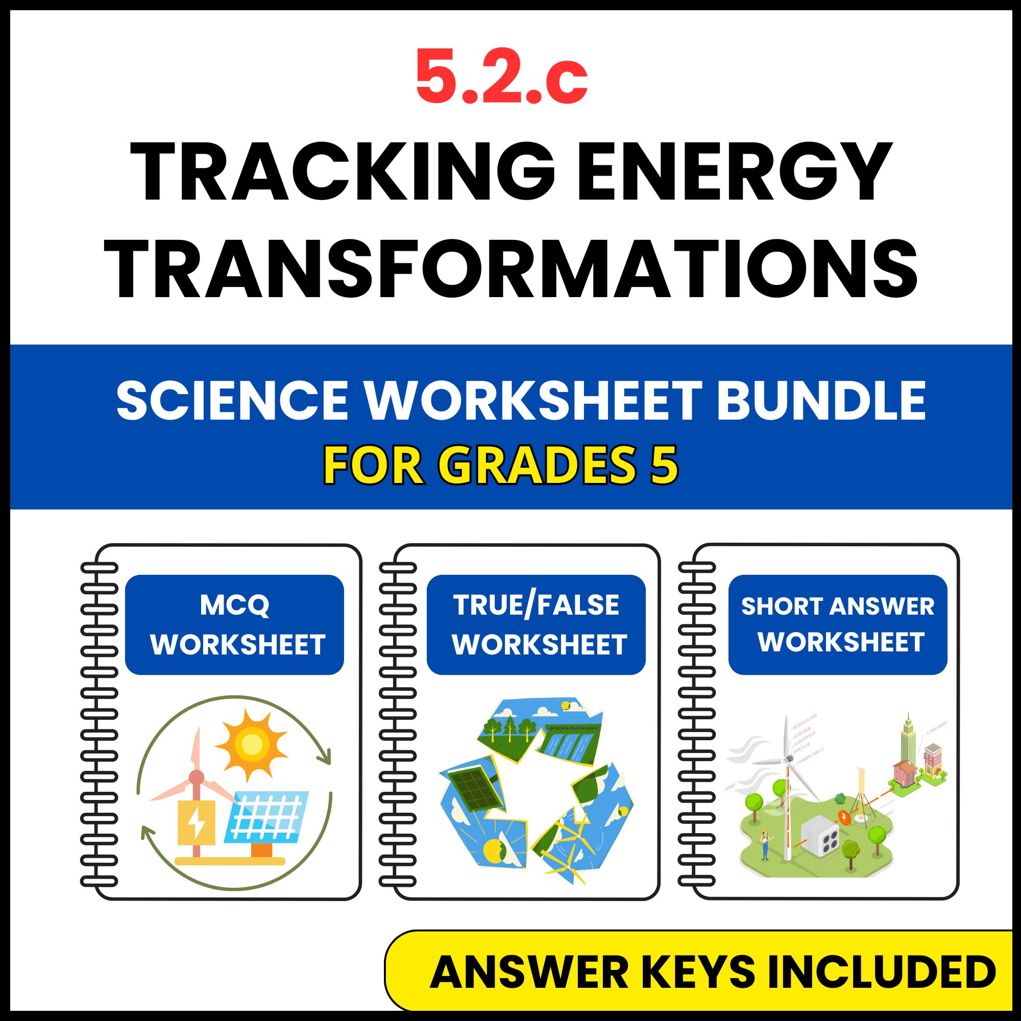 VA SOL Science | Tracking Energy Transformations | 3 Worksheets | Grade 5