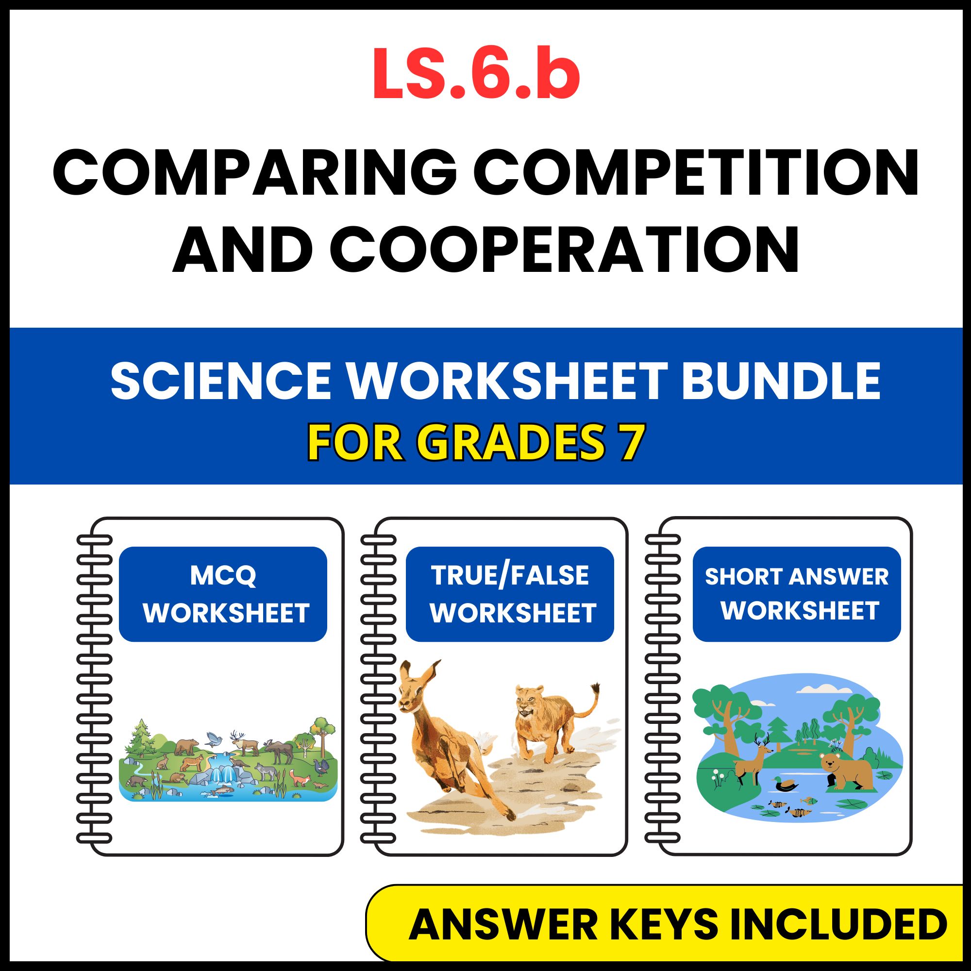 VA SOL Life Science | Competition and Cooperation | 3 Worksheets | Grade 7