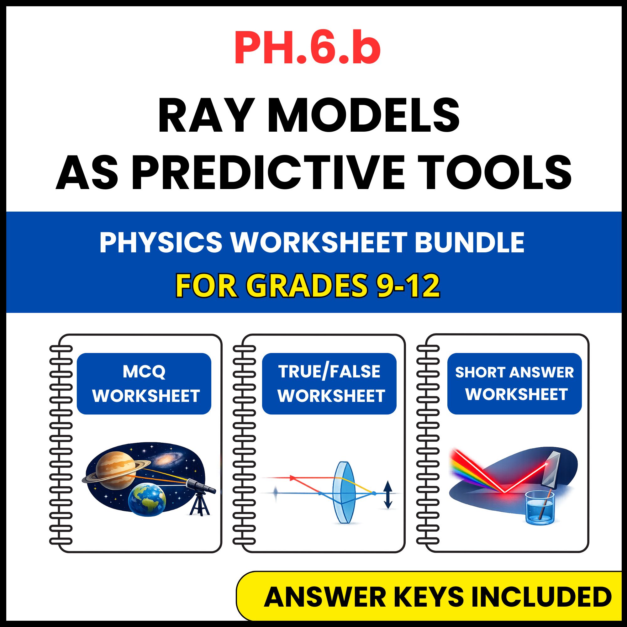 VA SOL Physics | Ray Models as Predictive Tools | 3 Worksheets | Grade 9-12