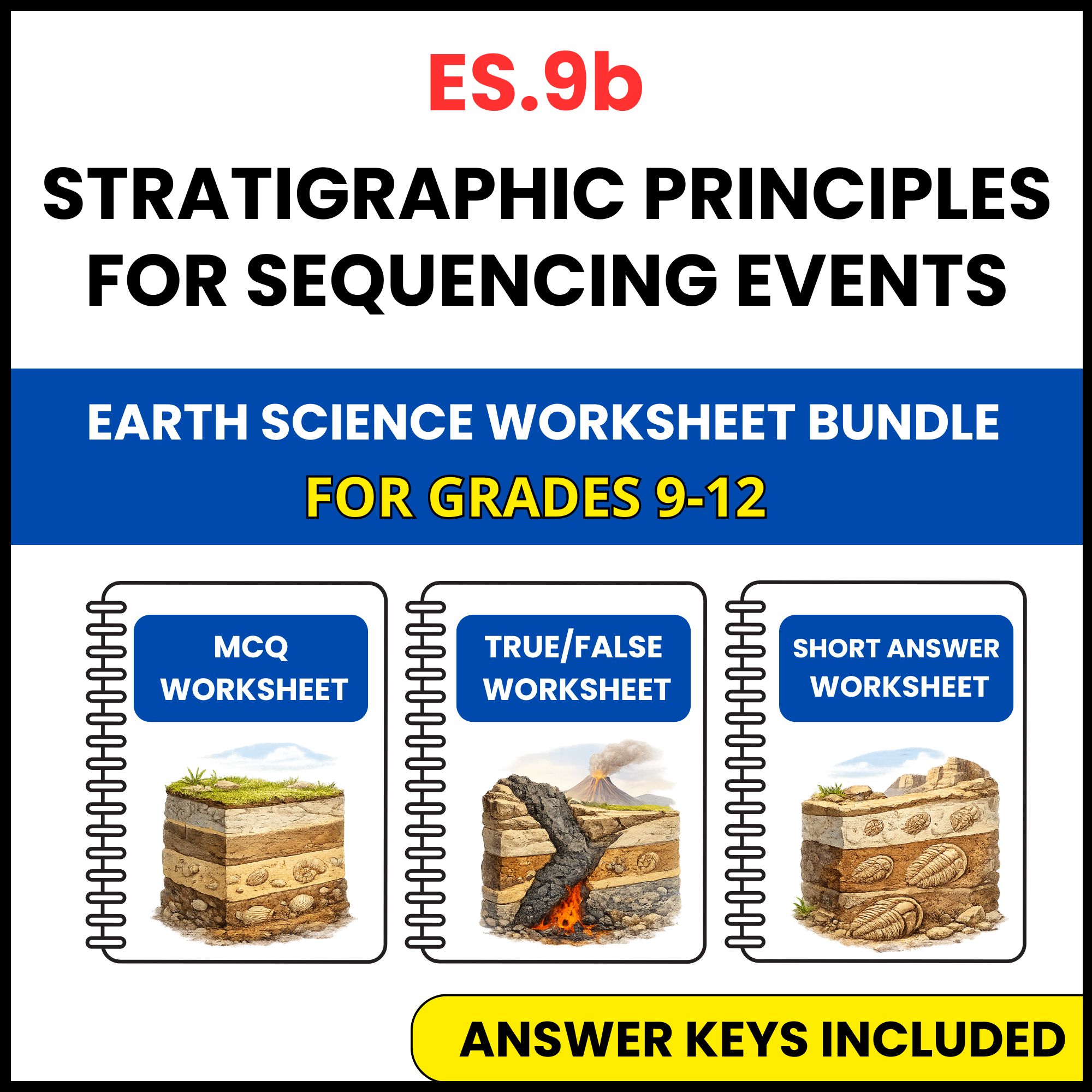 VA SOL Earth Science | Stratigraphic Principles | 3 Worksheets | Grade 9-12