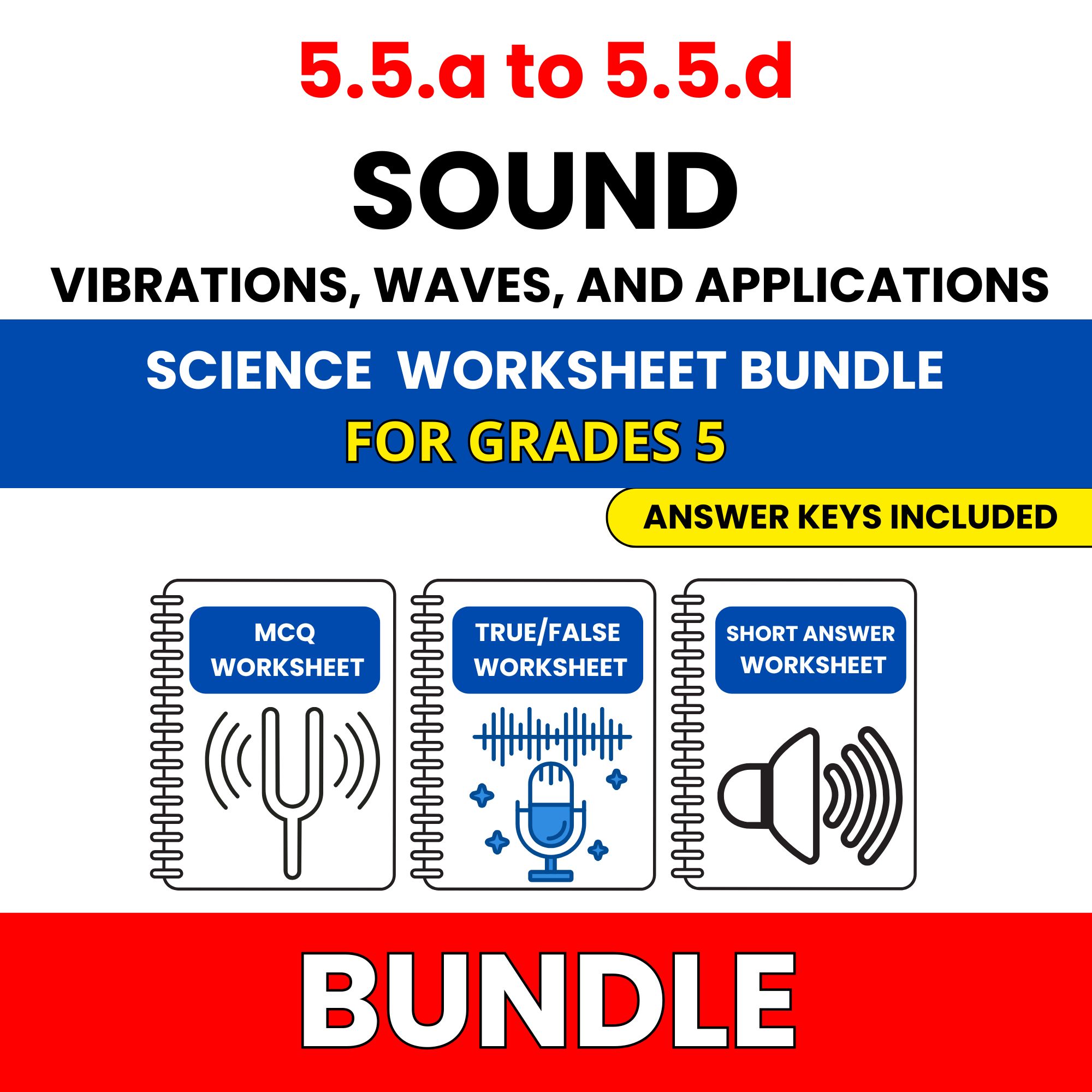 VA SOL Science | Sound Vibrations, Waves | 45 Worksheets BUNDLE | Grade 5