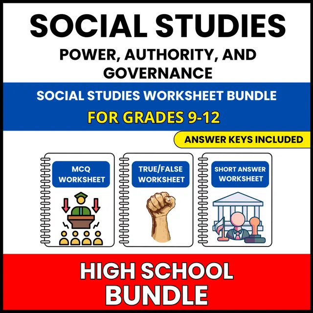 HS Social Studies | Power, Authority, | 60 Worksheets BUNDLE | Grade 9-12