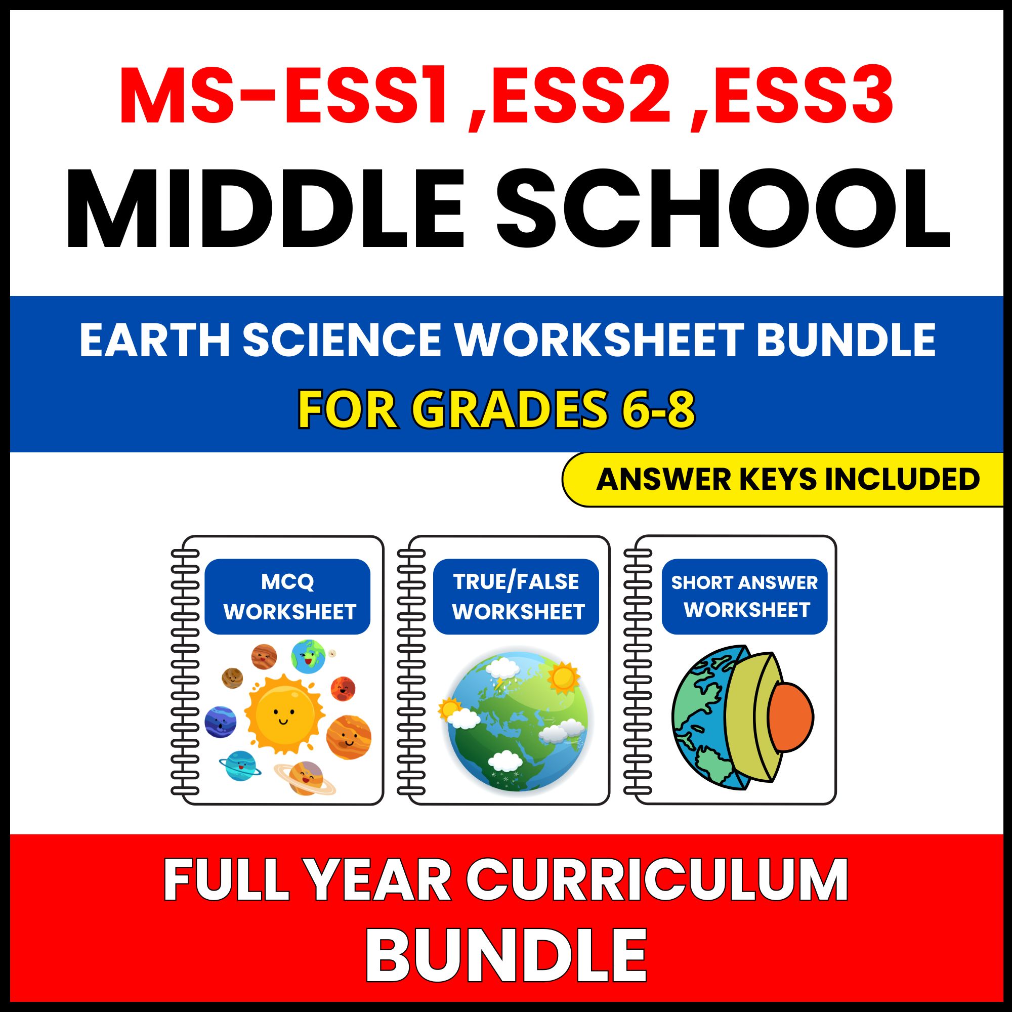 MS NGSS Earth Science | Full Year Curriculum | 441 Worksheets BUNDLE | Grade 6-8