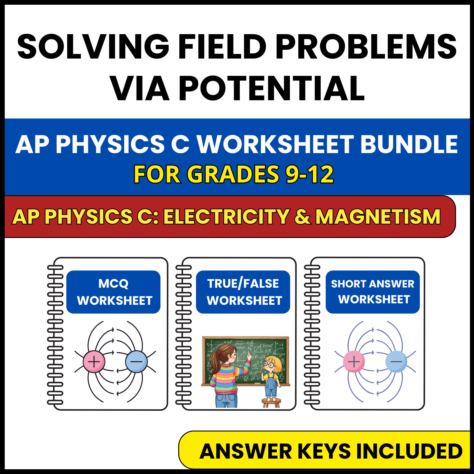 AP Physics C E&M | Solving Field Problems via | 3 Worksheets | Grade 9-12