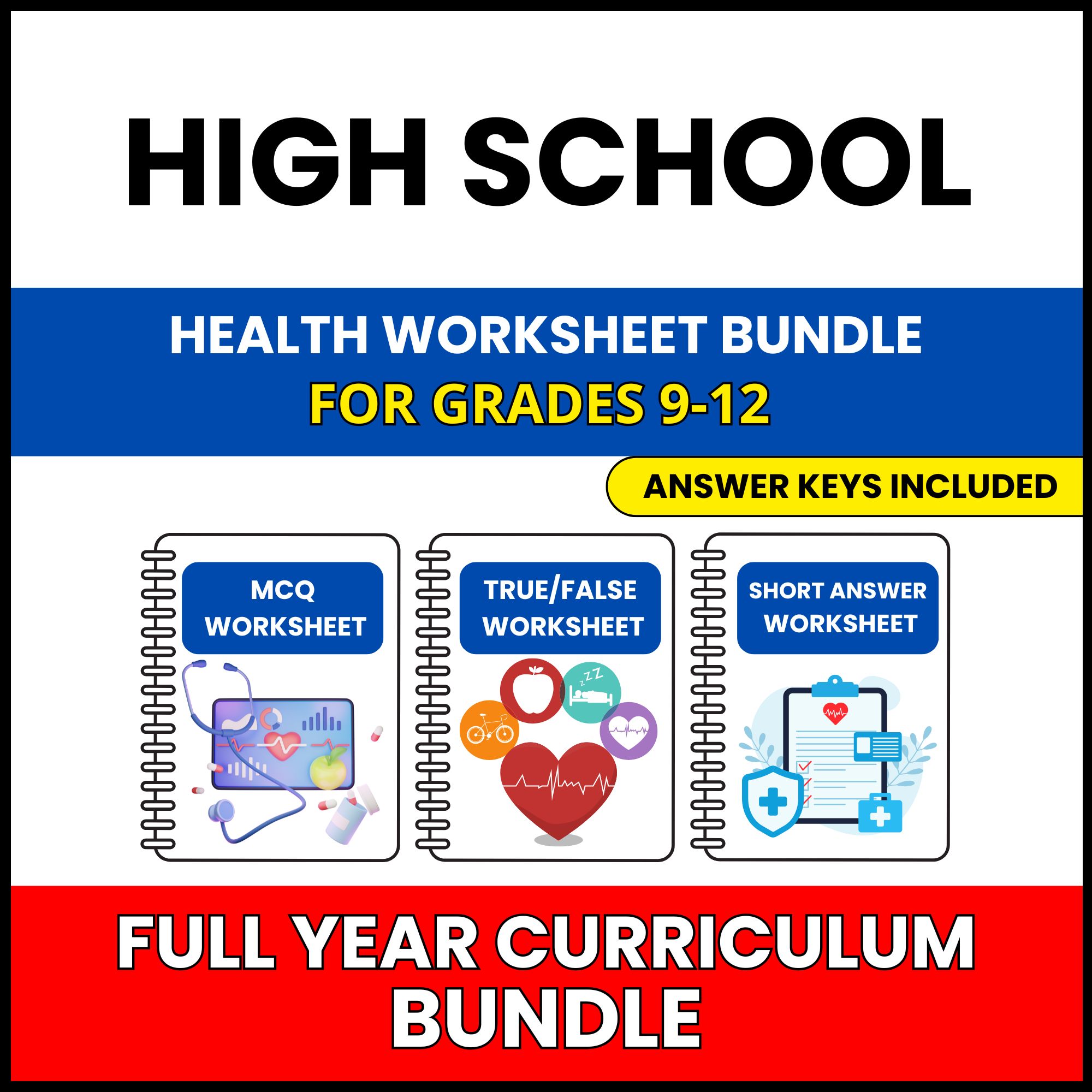 HS Health | Full Year Curriculum | 240 Worksheets BUNDLE | Grade 9-12