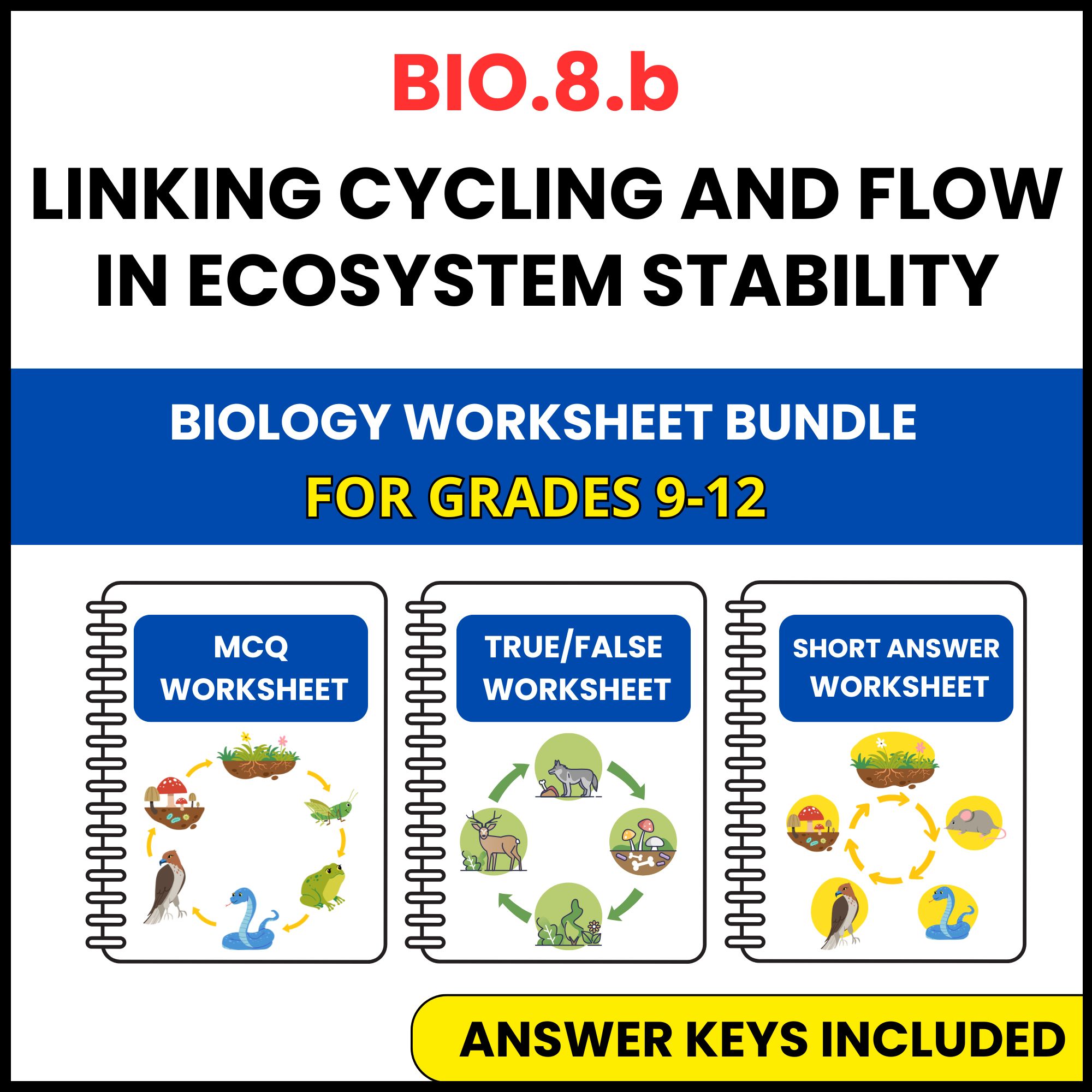 VA SOL Biology | Linking cycling and flow | 3 Worksheets | Grade 9-12