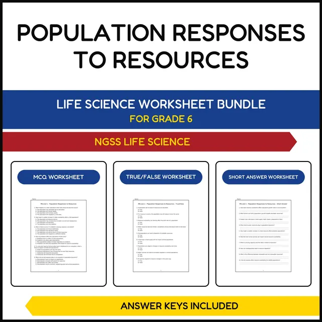MS NGSS Life Science | Population Responses | 3 Worksheets | Grade 6