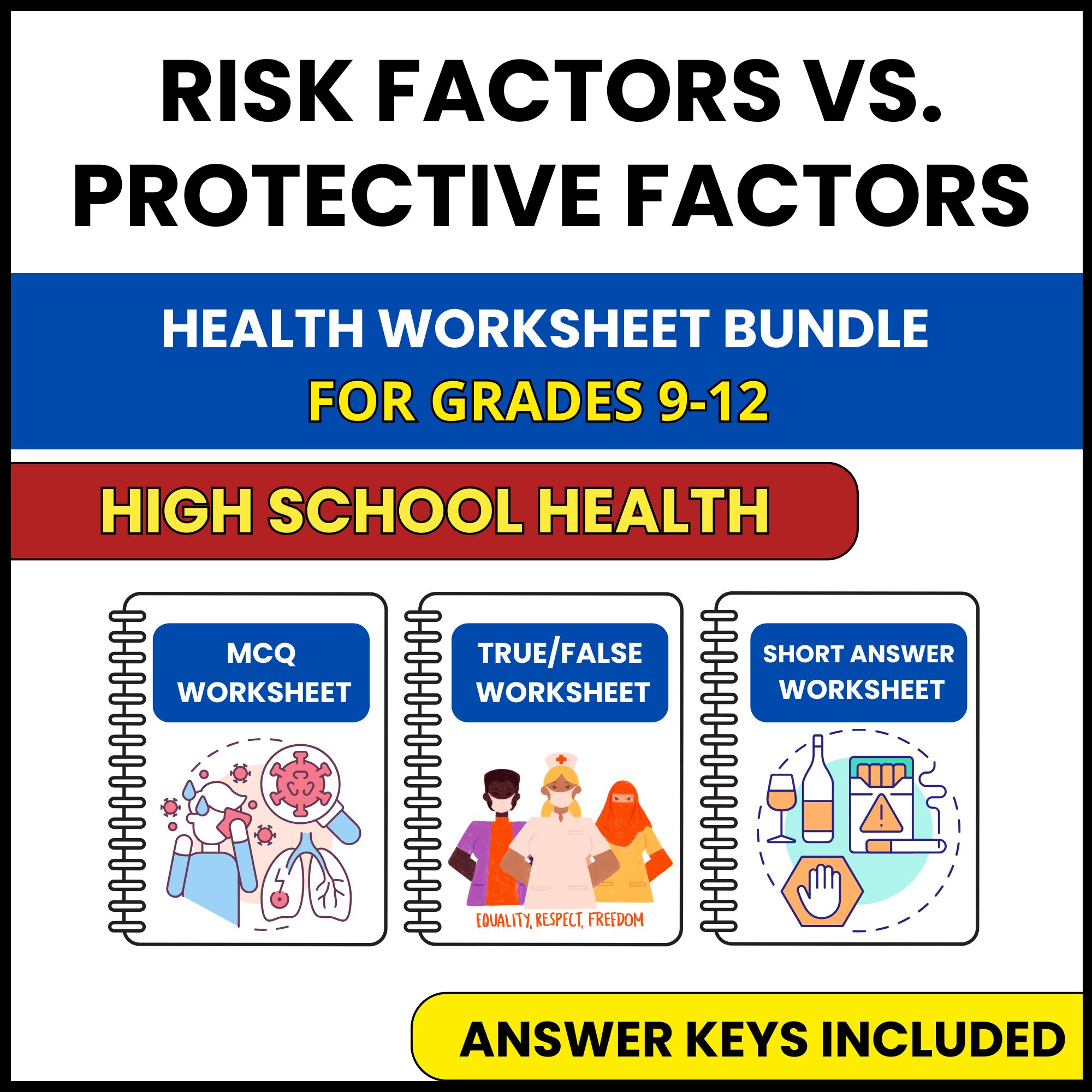 HS Health | Risk Factors and Protective Factors | 3 Worksheets | Grade 9-12