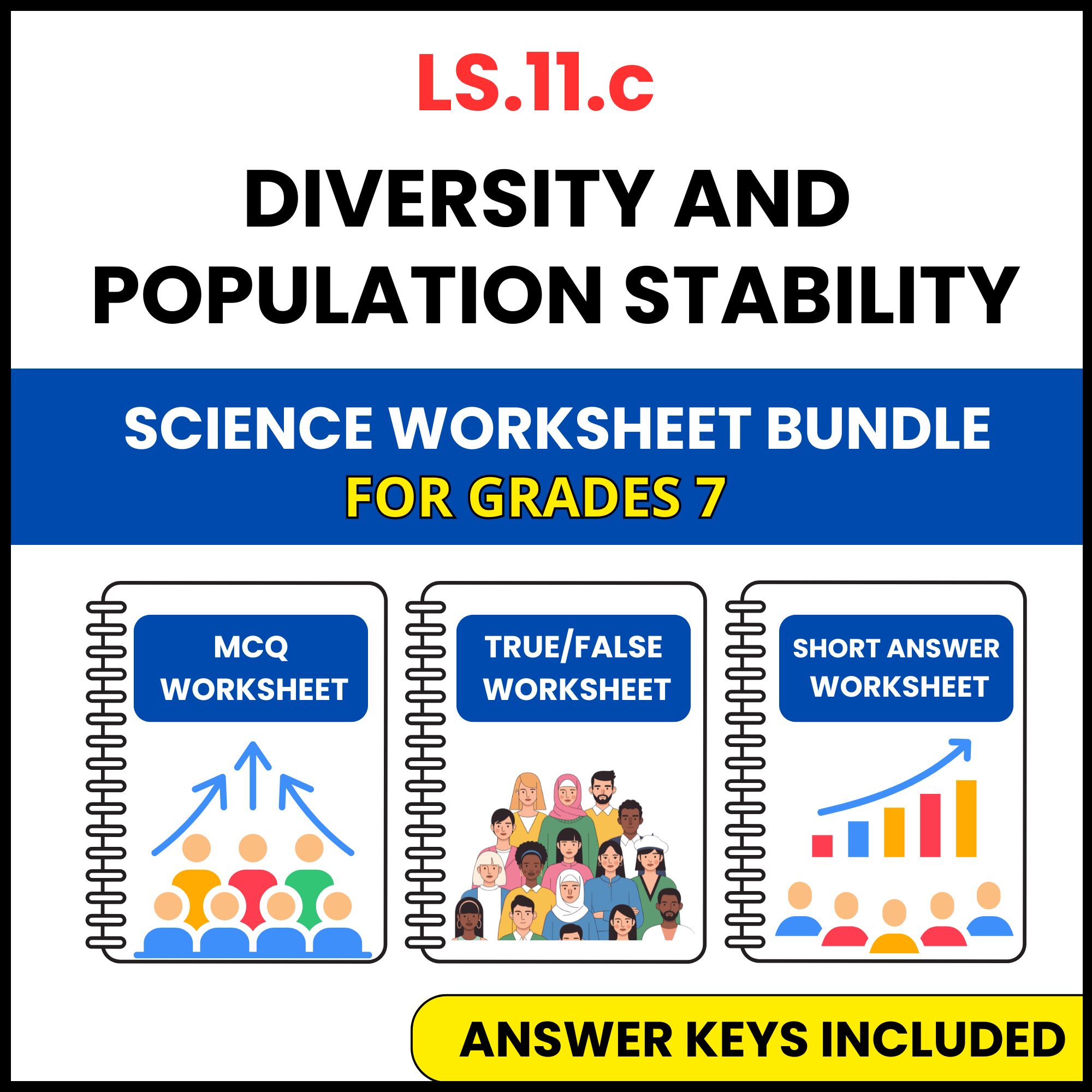VA SOL Life Science | Diversity and Population | 3 Worksheets | Grade 7