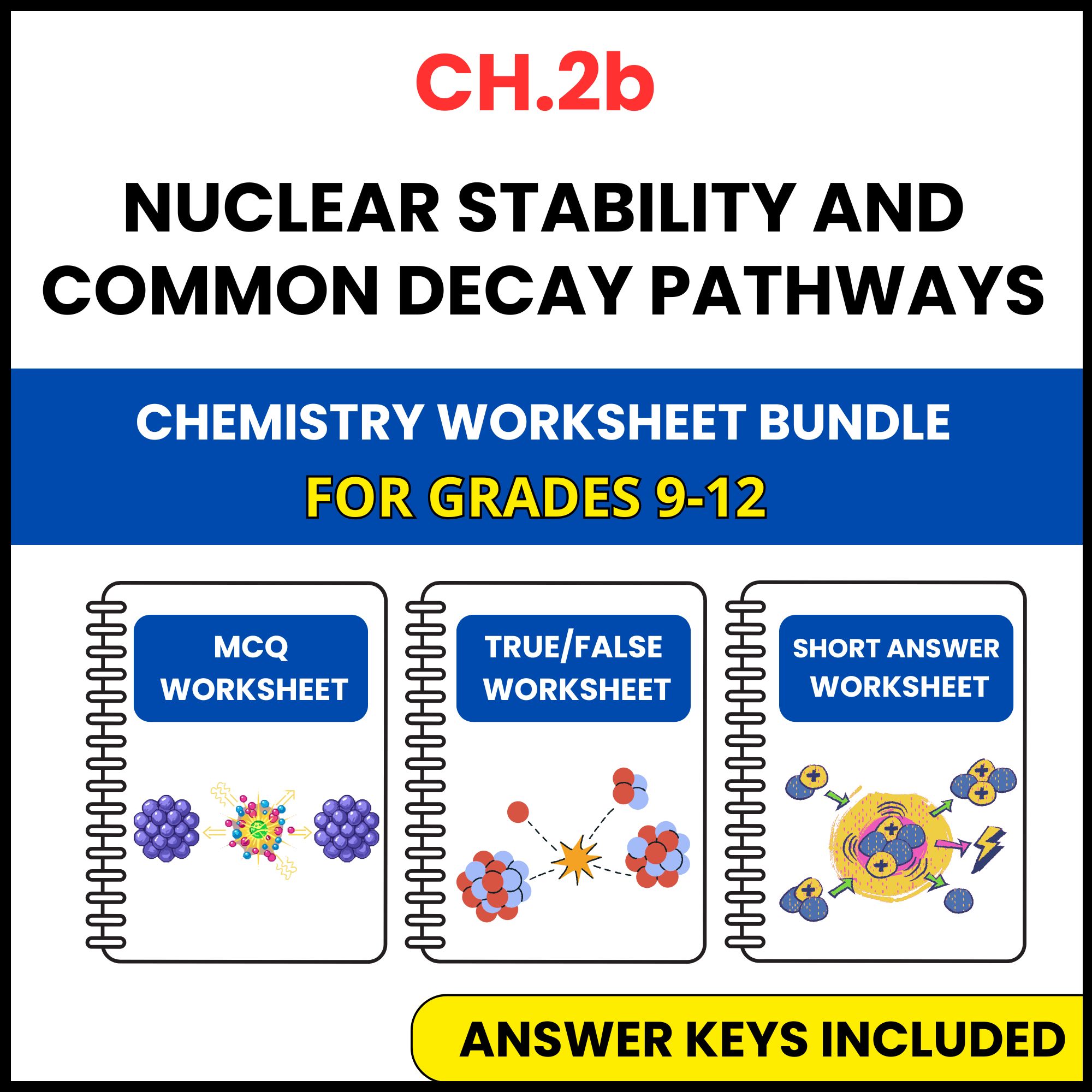 VA SOL Chemistry | Nuclear Stability and Common | 3 Worksheets | Grade 9-12