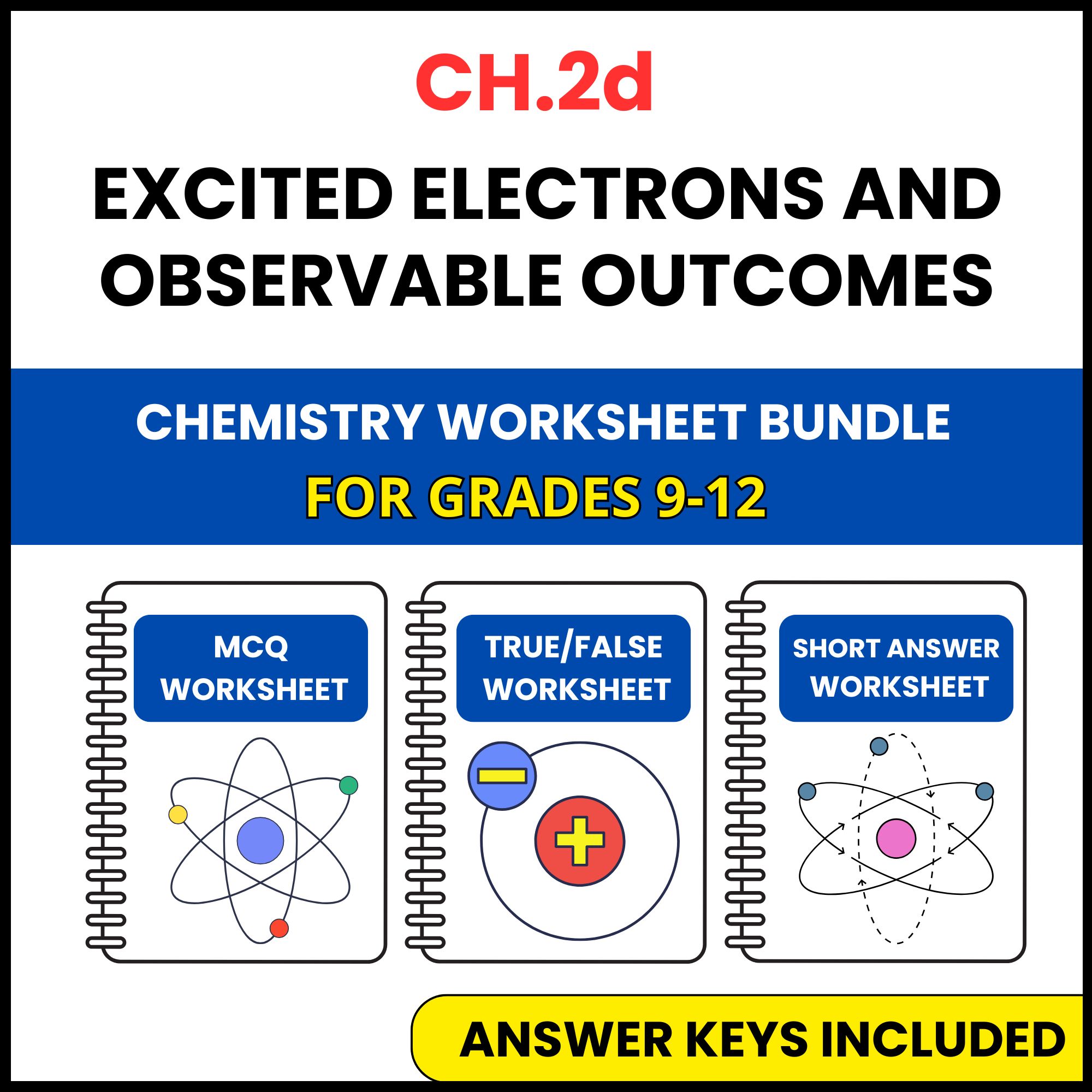 VA SOL Chemistry | Excited Electrons and Observable | 3 Worksheets | Grade 9-12