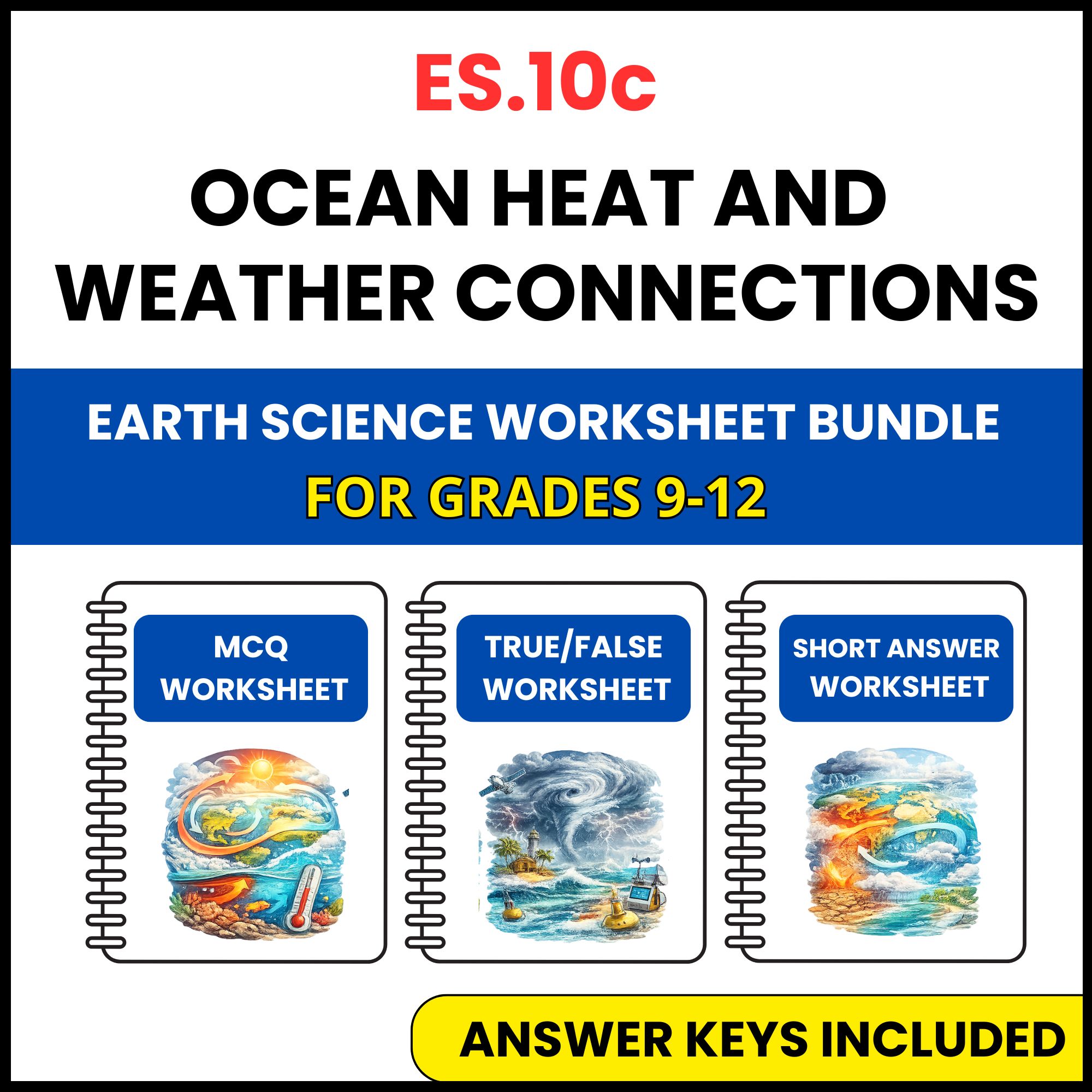 VA SOL Earth Science | Ocean Heat and Weather | 3 Worksheets | Grade 9-12