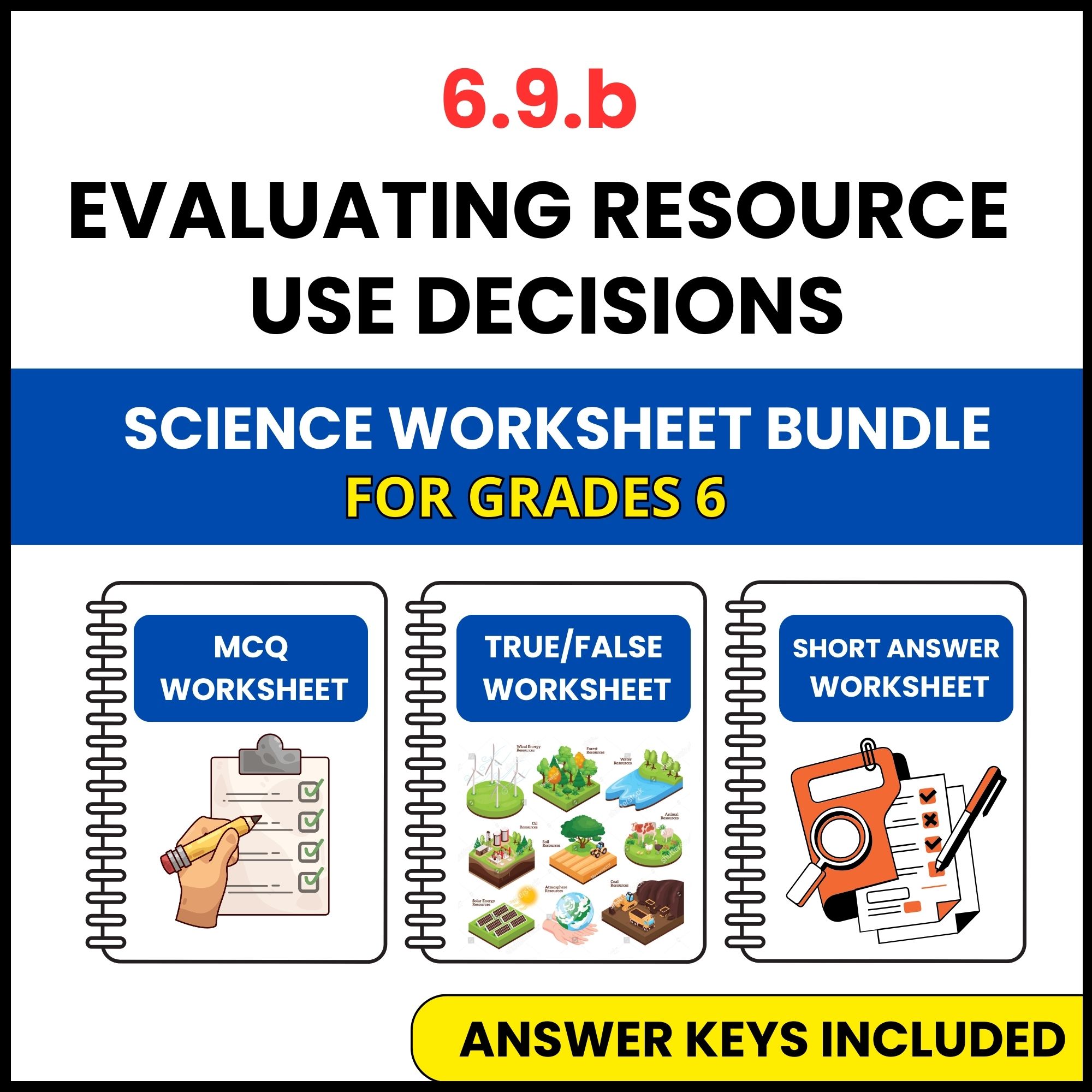 VA SOL Science | Evaluating Resource Use Decisions | 3 Worksheets | Grade 6